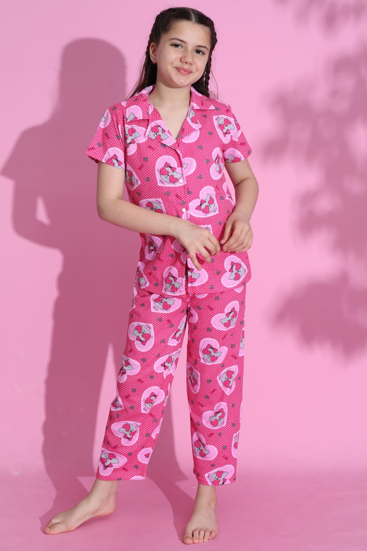 4-13 Yaş Çocuk Pijama Takımı Koyupembe