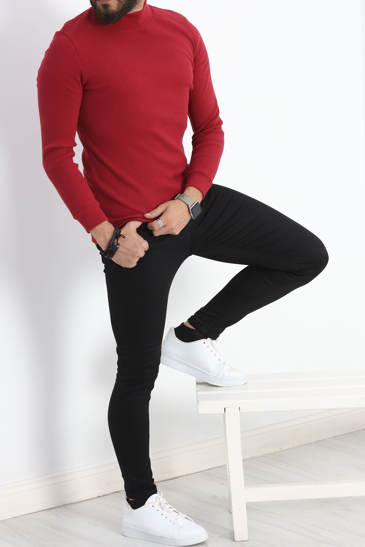 Yarım Balıkçı Kaşkorse Erkek Sweat Bordo