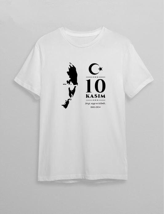 10 Kasım Atatürk Baskılı T-shirt - Beyaz