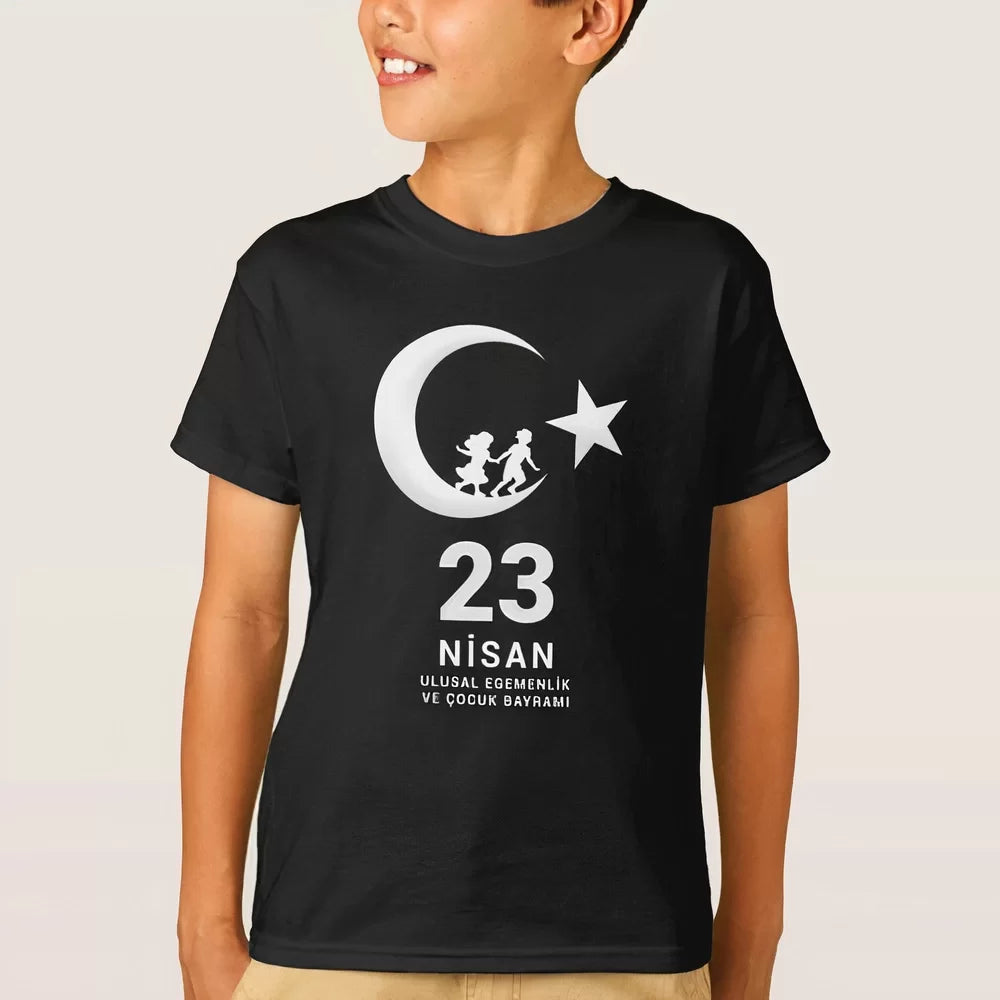 23 Nisan Çocuk Bayramı Baskılı Özel T-shirt - Siyah