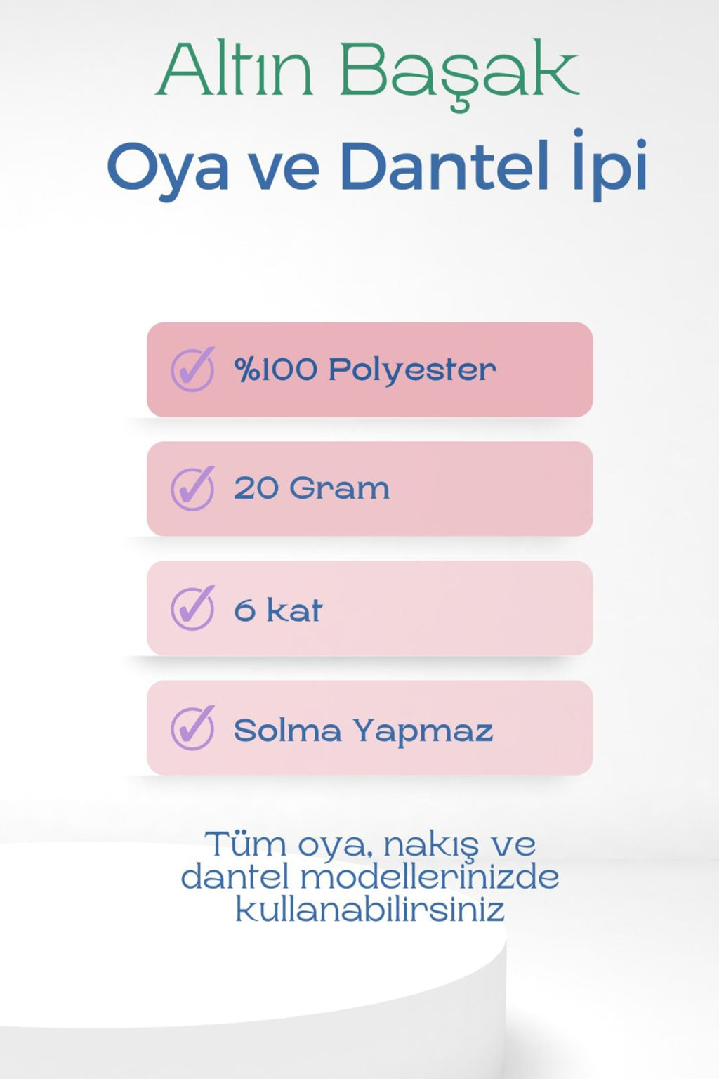 3 Adet Altınbaşak Oya ve Dantel İpi 20 gr - Turk - No: Ş.BEYAZ