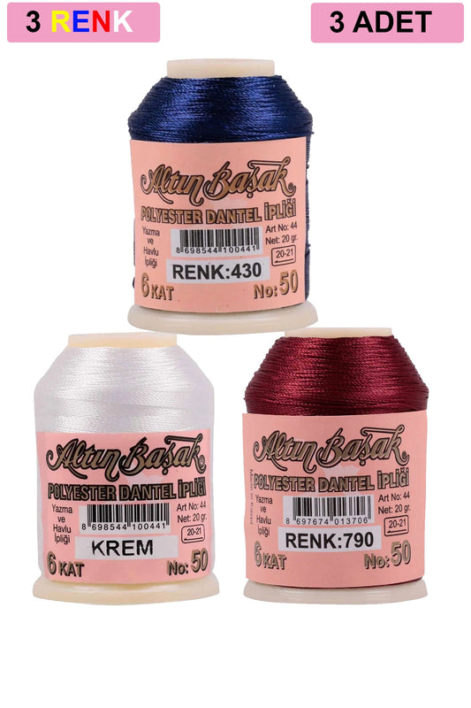 3 Adet Altınbaşak Oya ve Dantel İpi 20 gr - Turk - No: KREM - 790 - 430