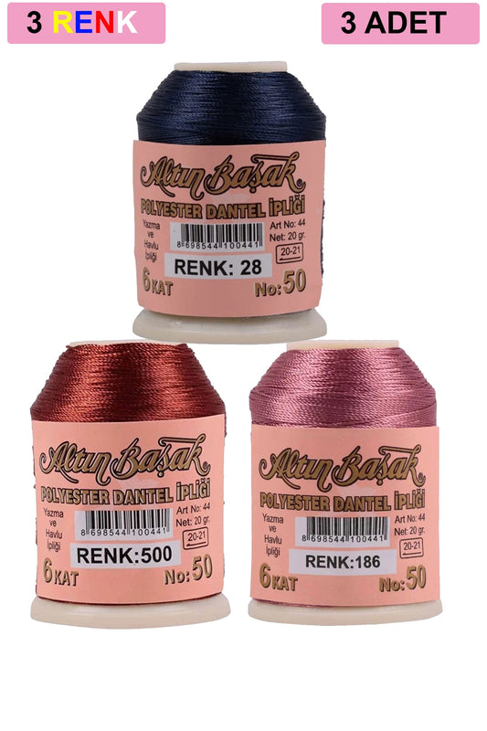 3 Adet Altınbaşak Oya ve Dantel İpi 20 gr - Turk - No: 500 - 186 - 028