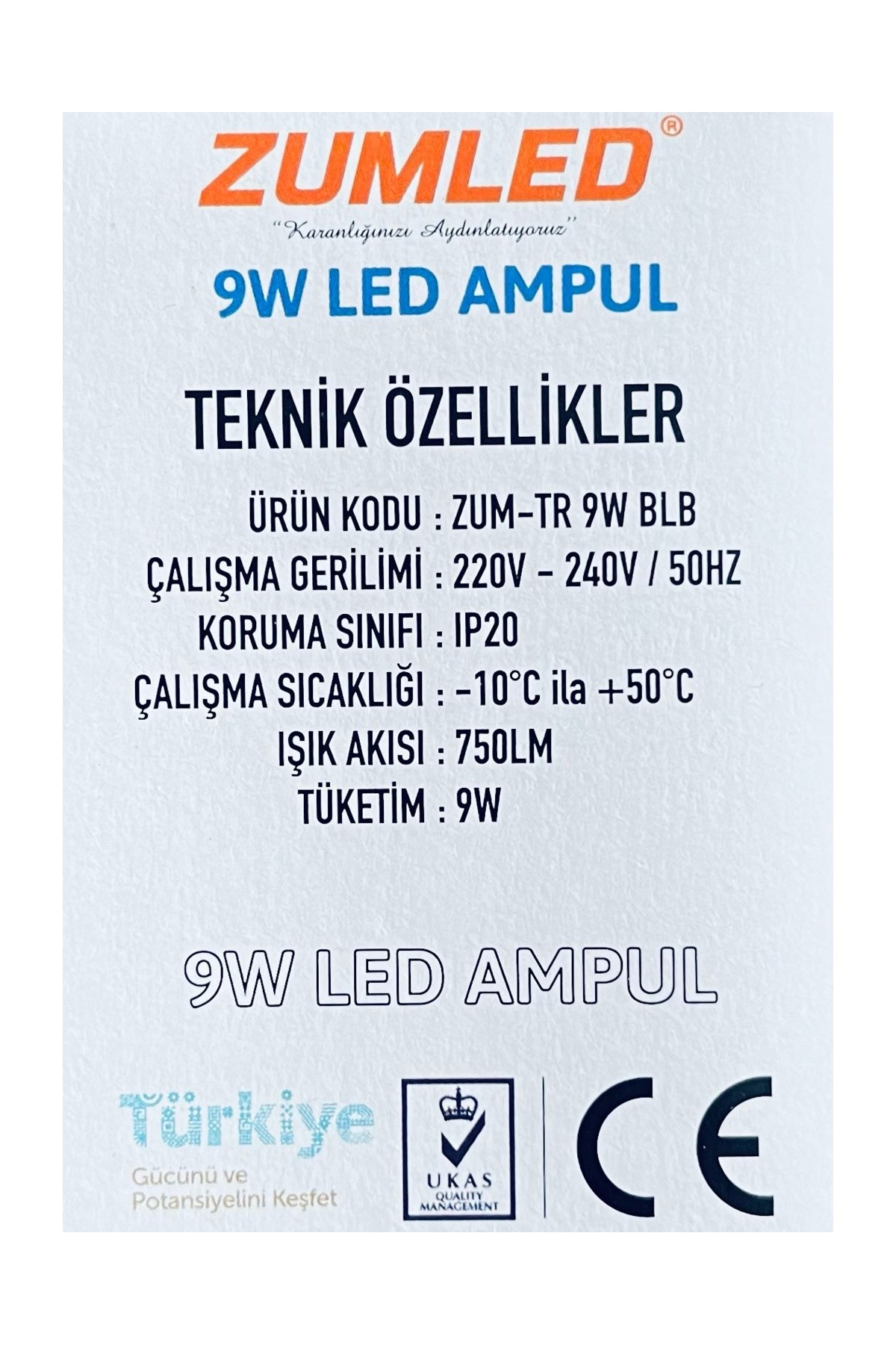 Zumled 9W Beyaz LED Ampul Turk-201