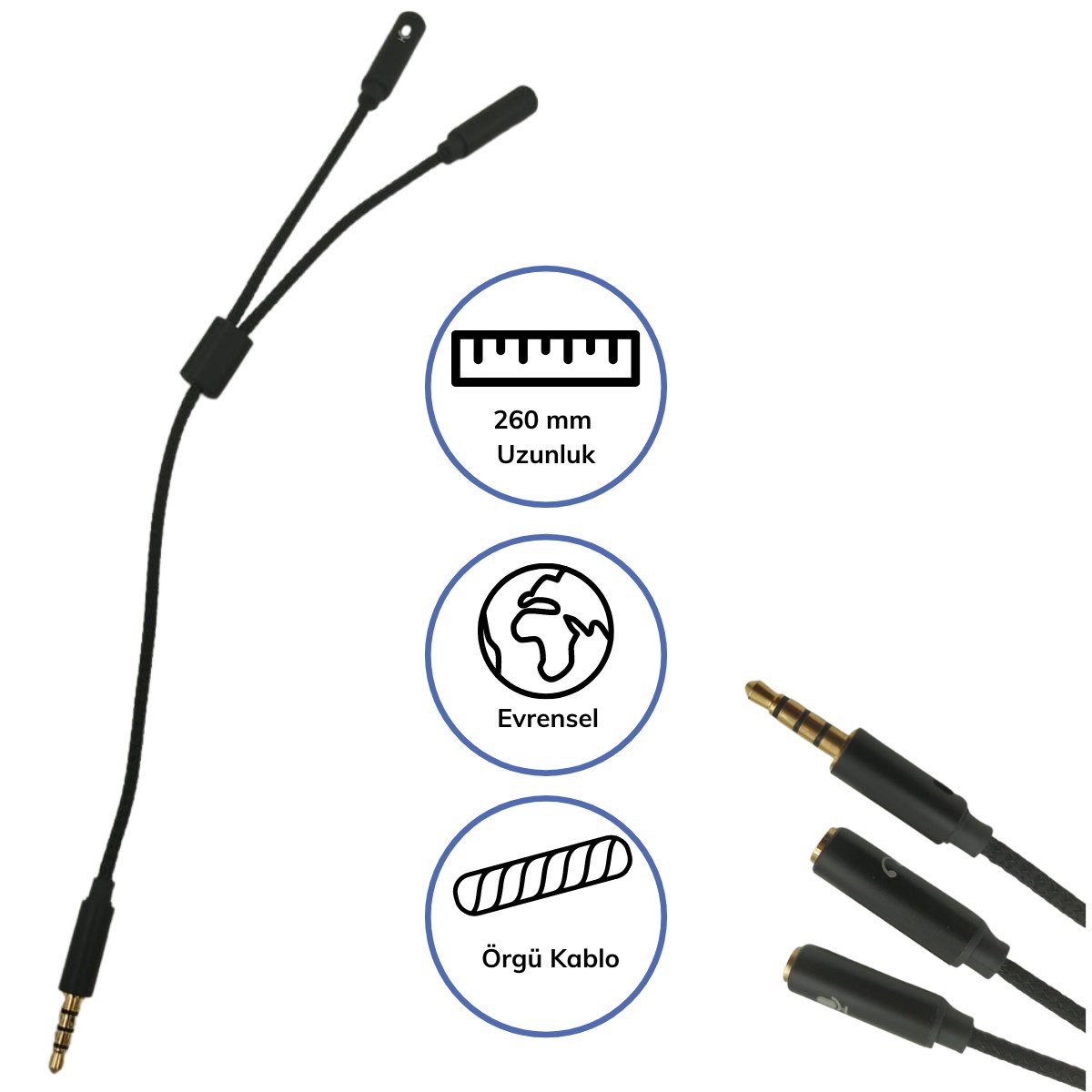 1 Erkek 2 Dişi 3.5 mm Kulaklık ve Mikrofon Ayırıcı Çoklayıcı Aux Kablo (4767)