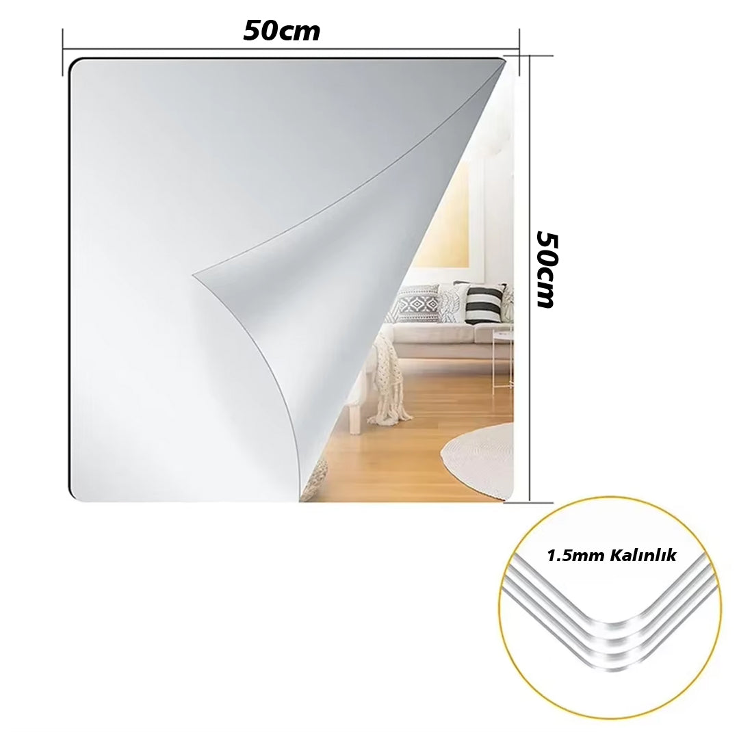 50X50CM KENDİNDEN YAPIŞKANLI ESNEK PVC DUVAR AYNASI PANEL STİCKER ÇIKARTMA (4767)