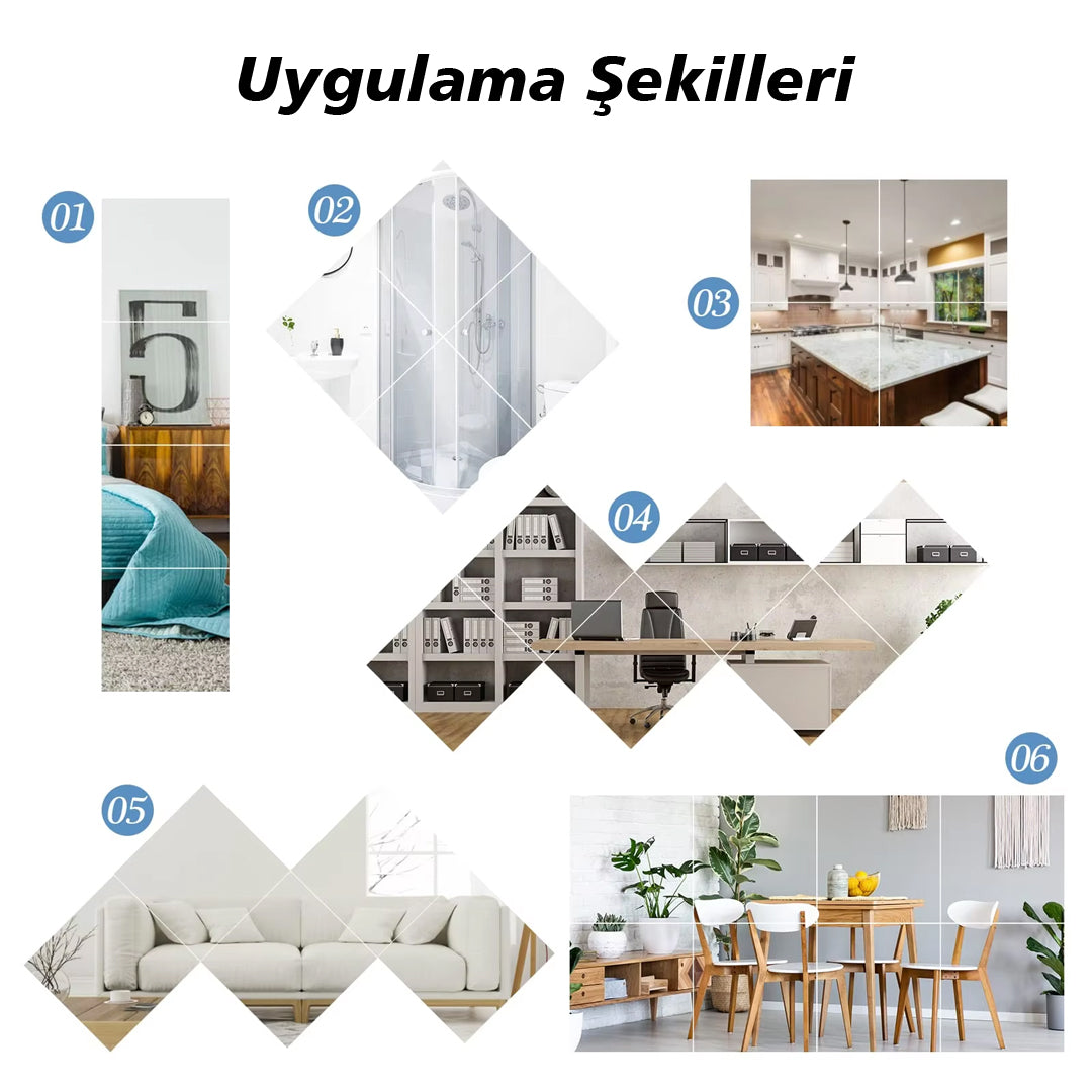 50X50CM KENDİNDEN YAPIŞKANLI ESNEK PVC DUVAR AYNASI PANEL STİCKER ÇIKARTMA (4767)