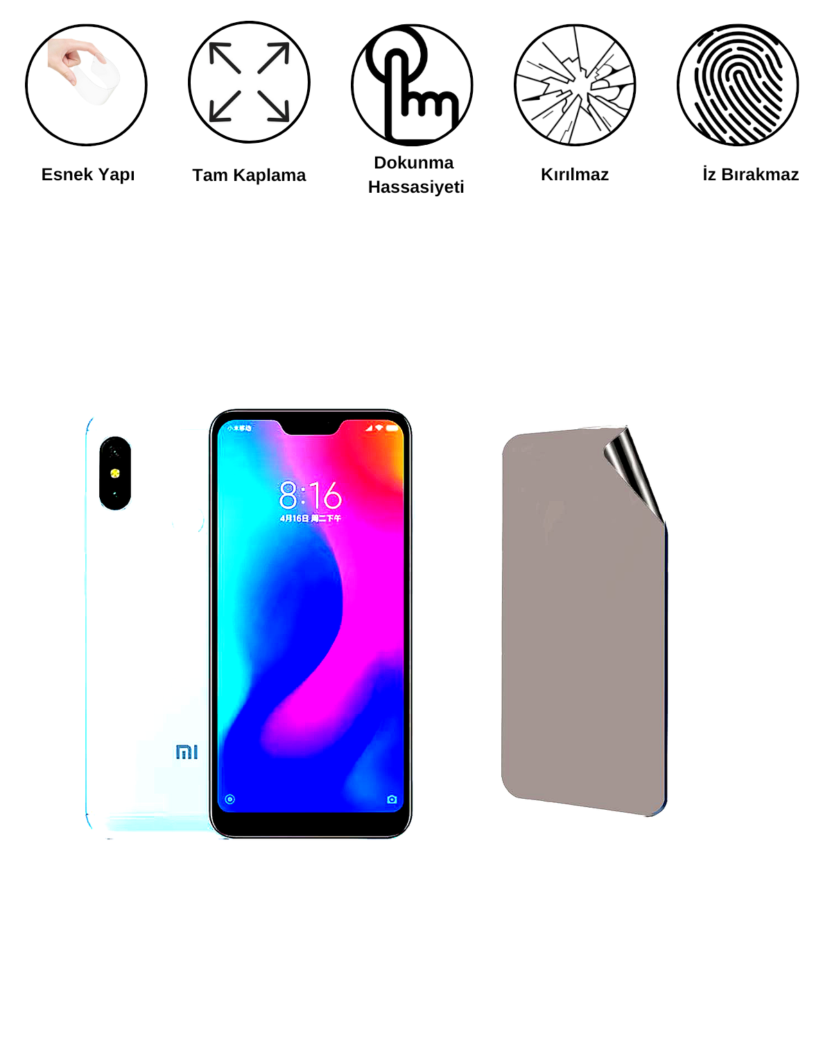 Xiaomi Redmi 6 Pro 2020 Uyumlu Hayalet Ekran Kırılmaz Cam Ekran Koruyucu Film 8684609382891