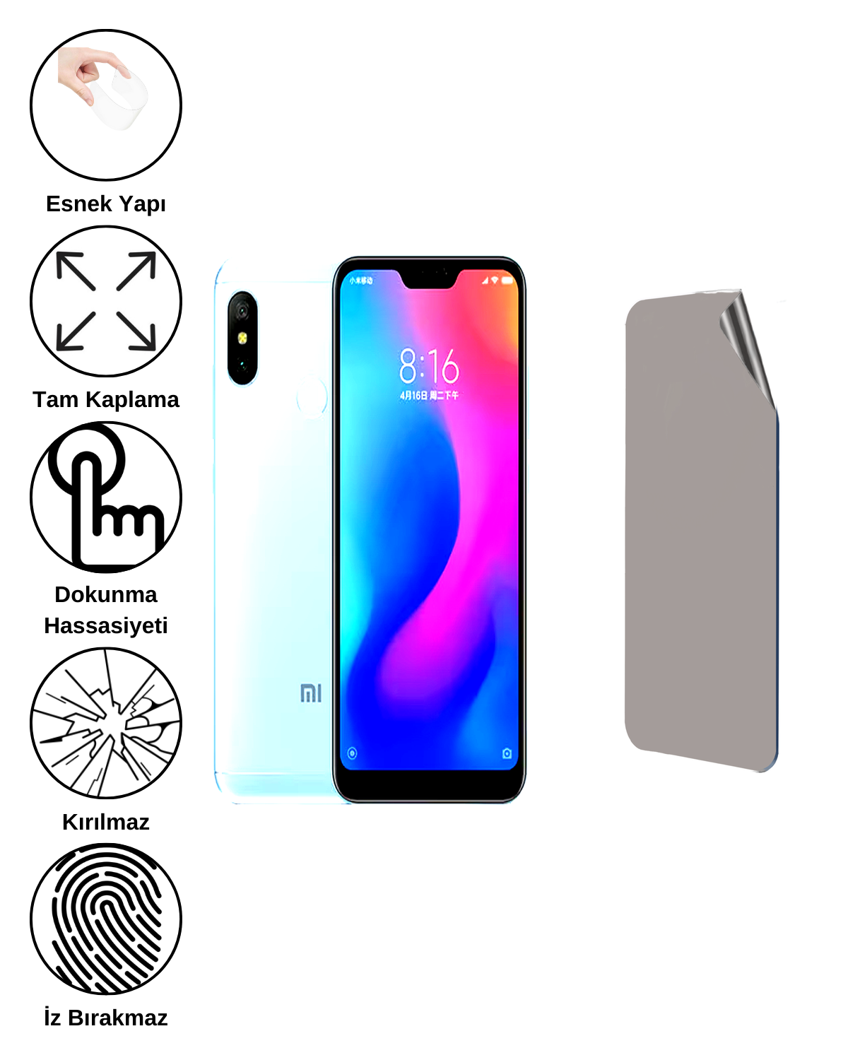 Xiaomi Redmi 6 Pro 2020 Uyumlu Matte Esnek Ekran Kırılmaz Cam Ekran Koruyucu Film 8684609323177