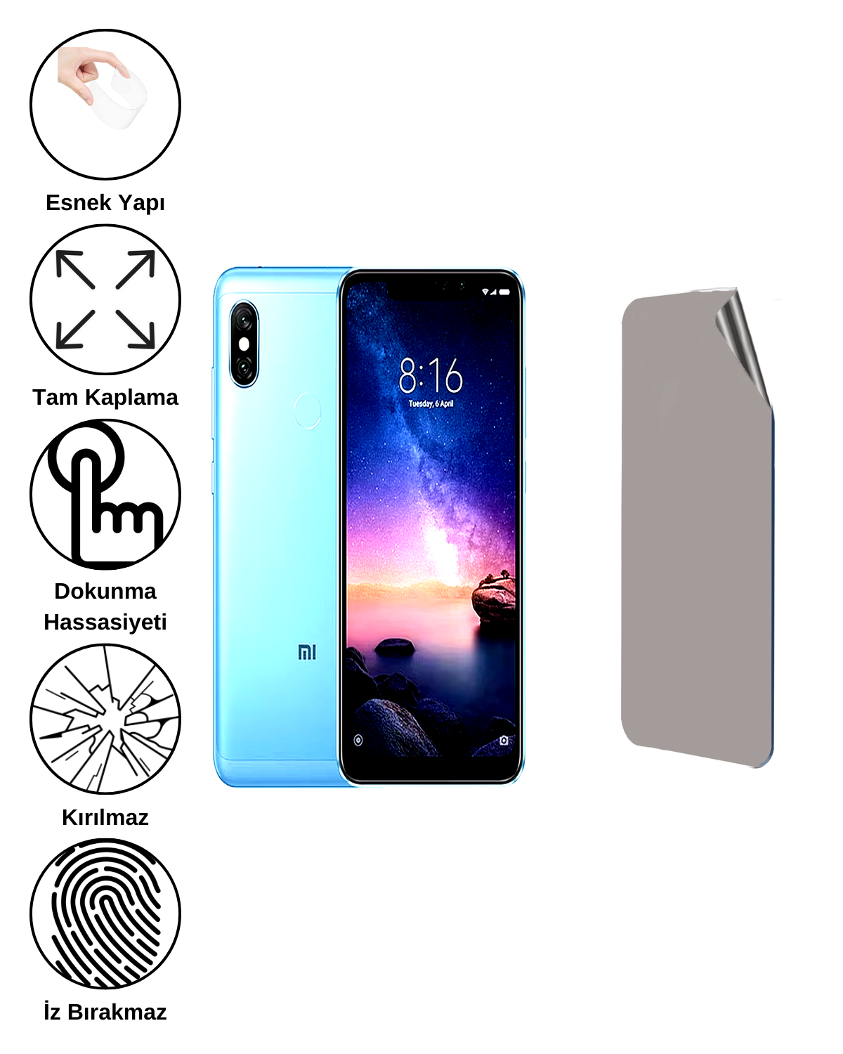 Xiaomi Redmi 6 Pro Uyumlu Hayalet Ekran Kırılmaz Cam Ekran Koruyucu Film 8684609383522