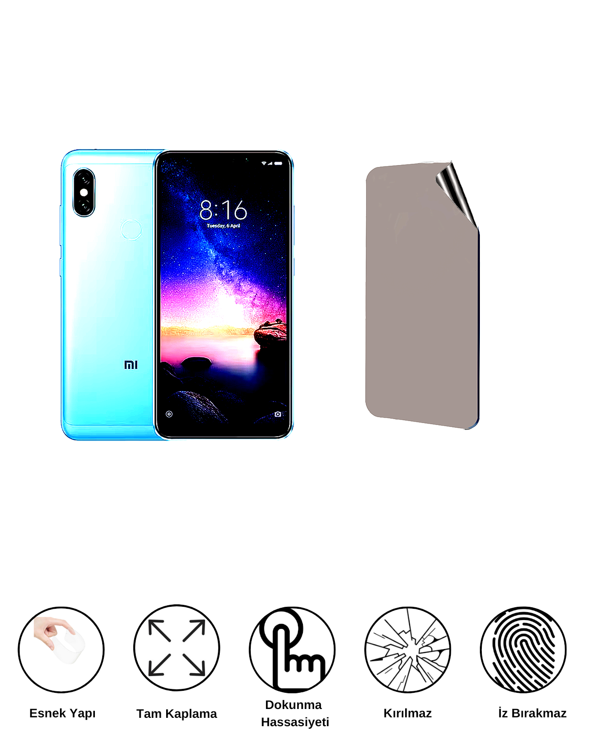 Xiaomi Redmi 6 Pro Uyumlu Hayalet Ekran Kırılmaz Cam Ekran Koruyucu Film 8684609383522