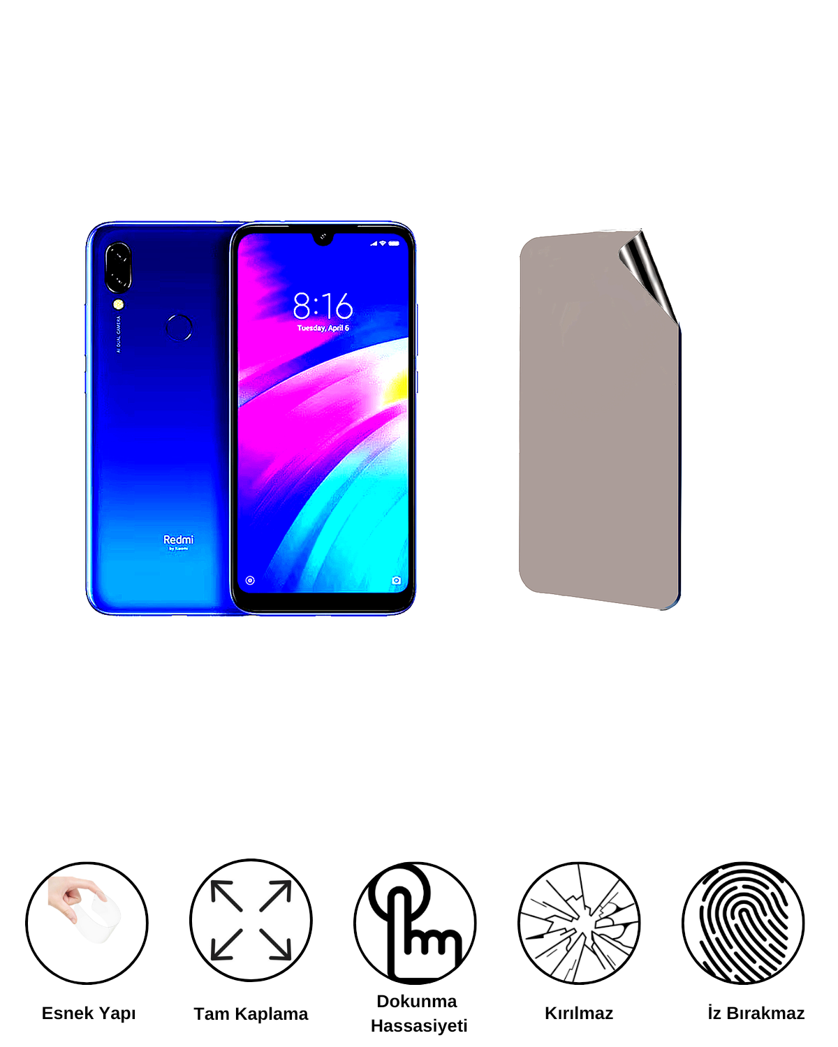 Xiaomi Redmi 7 Uyumlu Matte Esnek Ekran Kırılmaz Cam Ekran Koruyucu Film 8684609323412