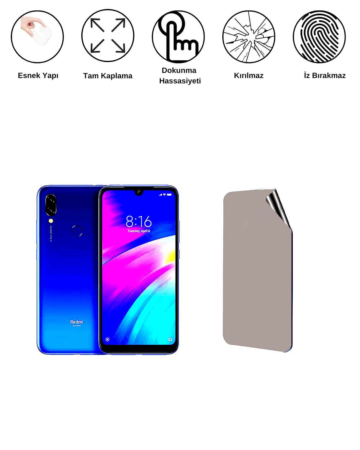 Xiaomi Redmi 7 Uyumlu Matte Esnek Ekran Kırılmaz Cam Ekran Koruyucu Film 8684609323412