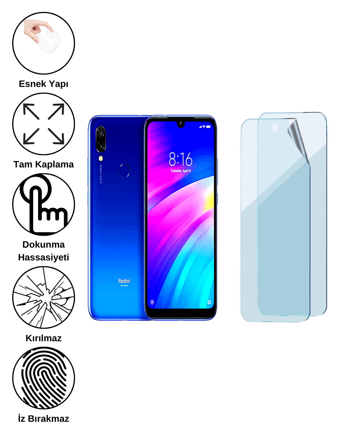 Xiaomi Redmi 7 Uyumlu Uv Nano Esnek Kırılmaz Cam Ekran Koruyucu Film 8684609263510