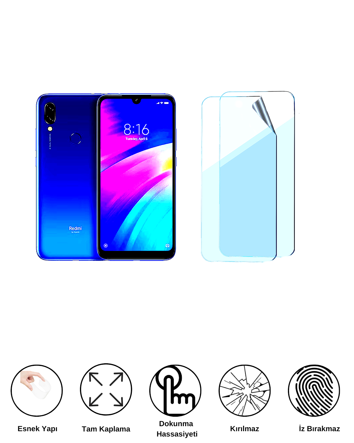 Xiaomi Redmi 7 Uyumlu Uv Nano Esnek Kırılmaz Cam Ekran Koruyucu Film 8684609263510