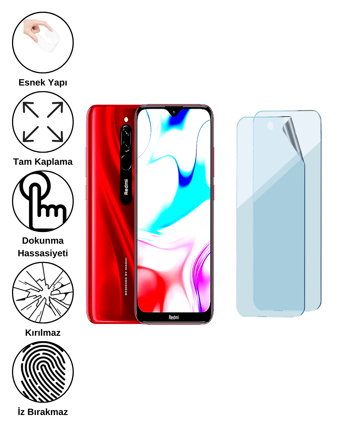 Xiaomi Redmi 8 Uyumlu Uv Nano Esnek Kırılmaz Cam Ekran Koruyucu Film 8684609263145