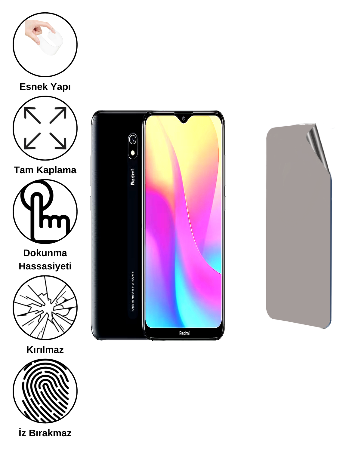 Xiaomi Redmi 8A Uyumlu Hayalet Ekran Kırılmaz Cam Ekran Koruyucu Film 8684609383560