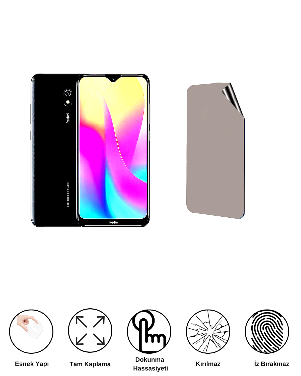 Xiaomi Redmi 8A Uyumlu Hayalet Ekran Kırılmaz Cam Ekran Koruyucu Film 8684609383560