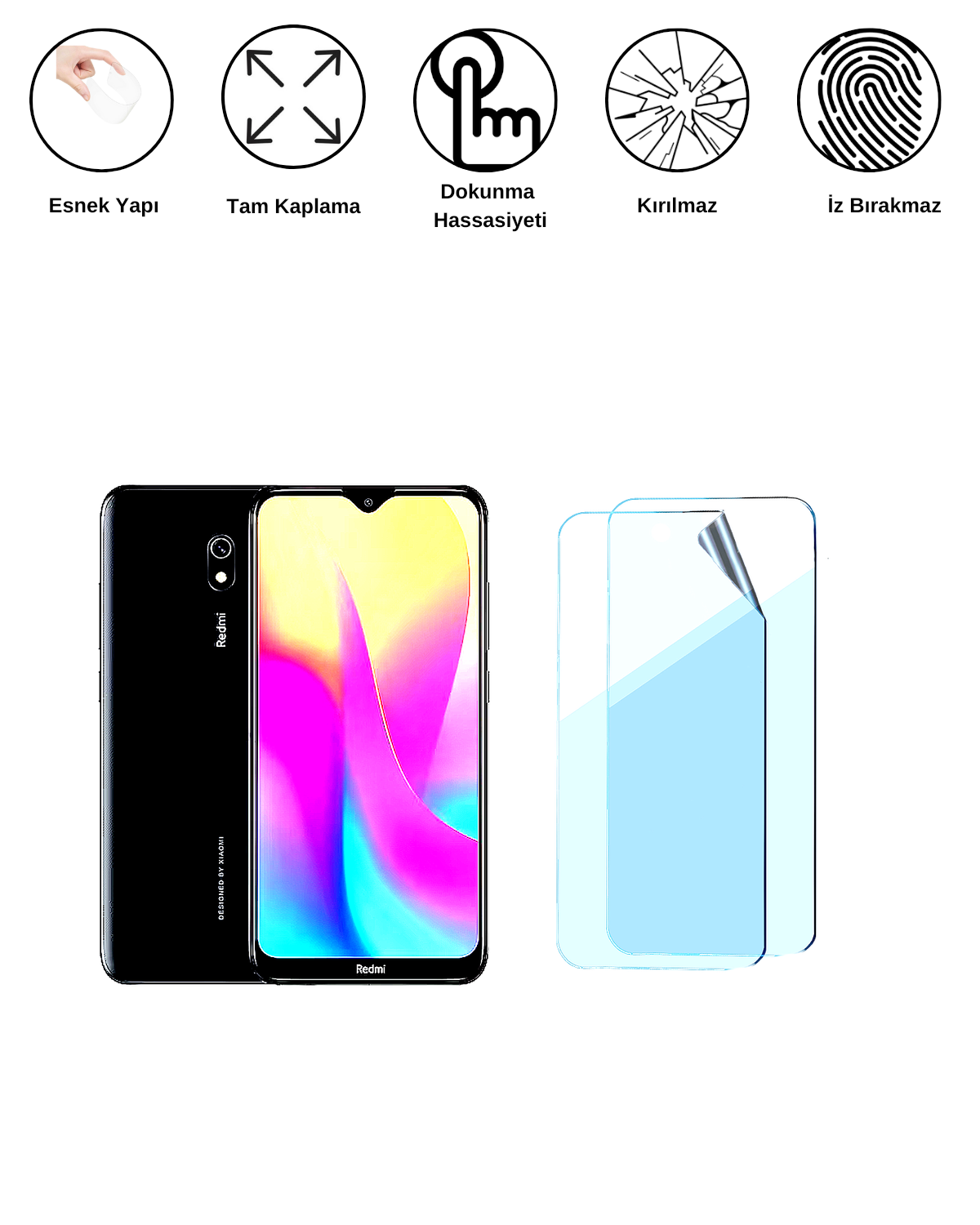 Xiaomi Redmi 8A Uyumlu Uv Nano Esnek Kırılmaz Cam Ekran Koruyucu Film 8684609263763