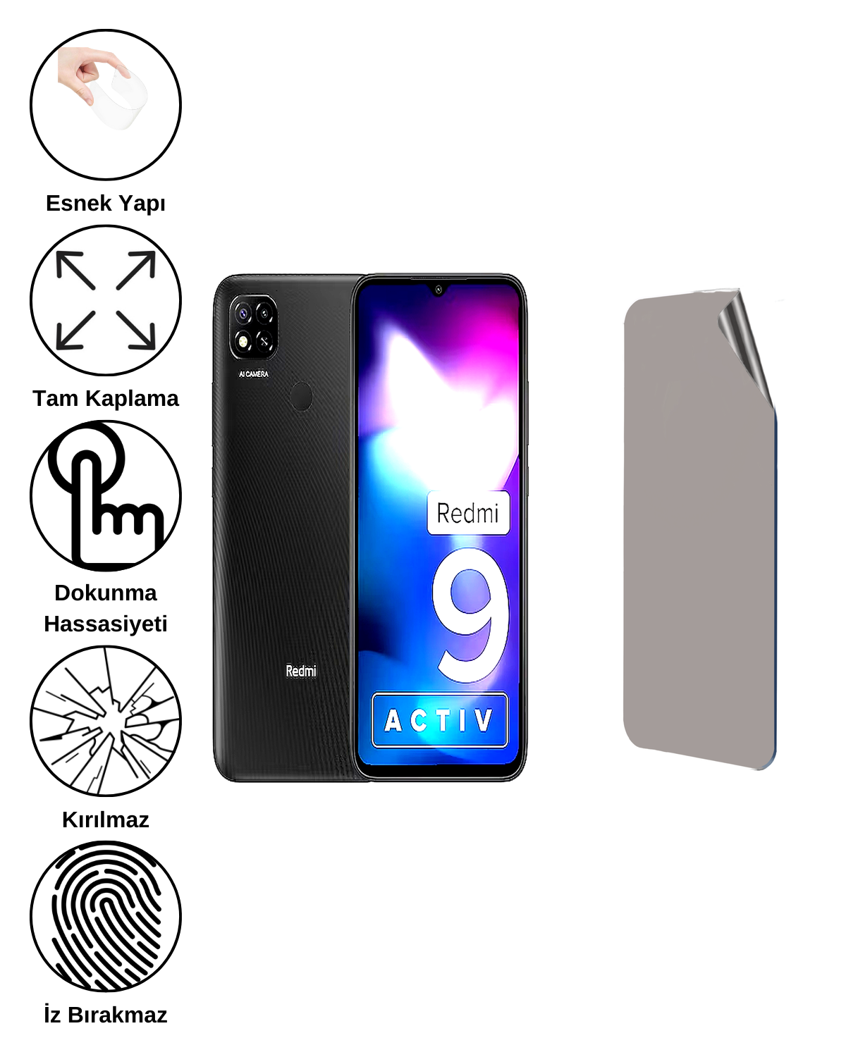 Xiaomi Redmi 9 Activ Uyumlu Hayalet Ekran Kırılmaz Cam Ekran Koruyucu Film 8684609383867