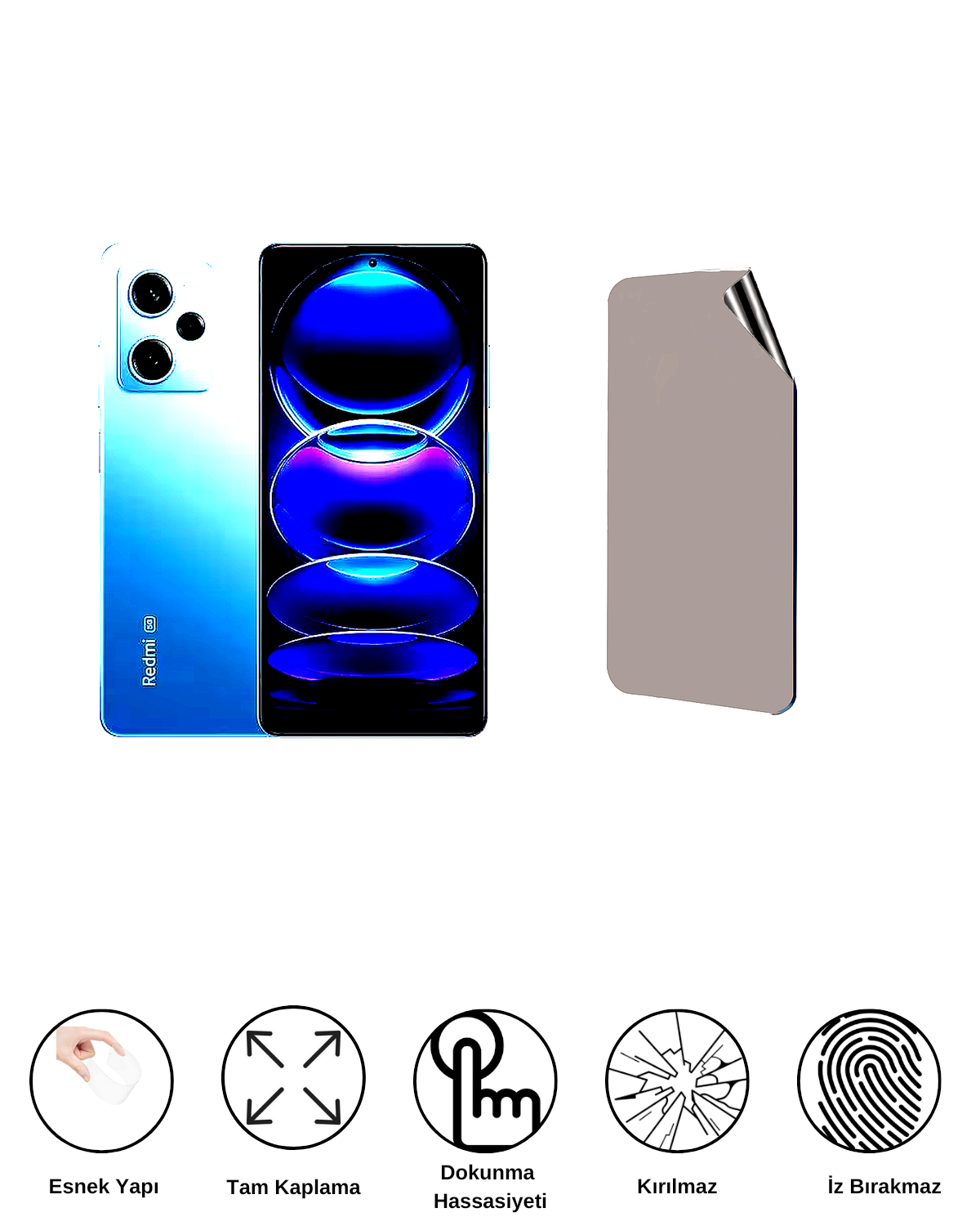 Xiaomi Redmi Note 12 5G Uyumlu Hayalet Ekran Kırılmaz Cam Ekran Koruyucu Film 8684609384291