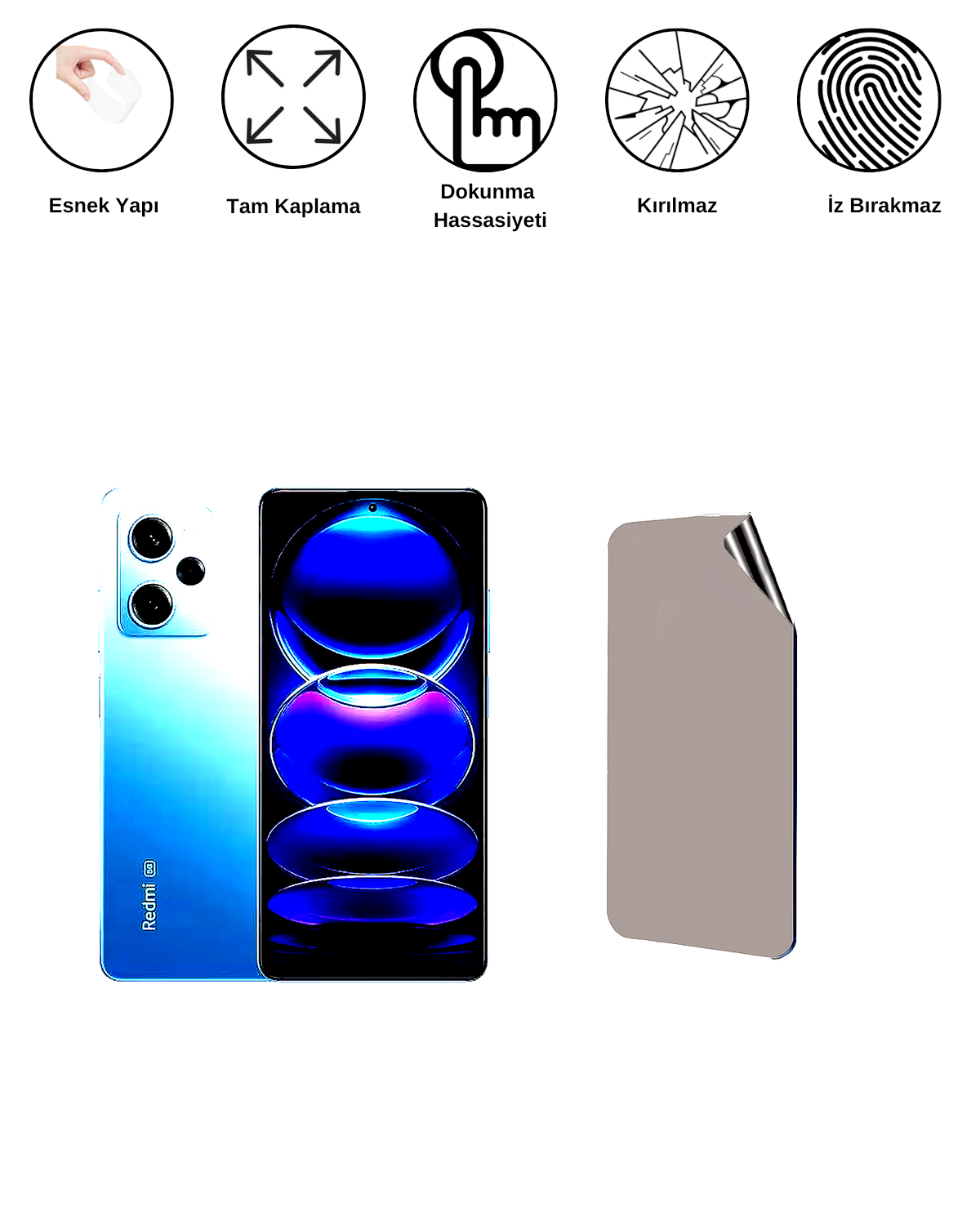 Xiaomi Redmi Note 12 5G Uyumlu Matte Esnek Ekran Kırılmaz Cam Ekran Koruyucu Film 8684609324396