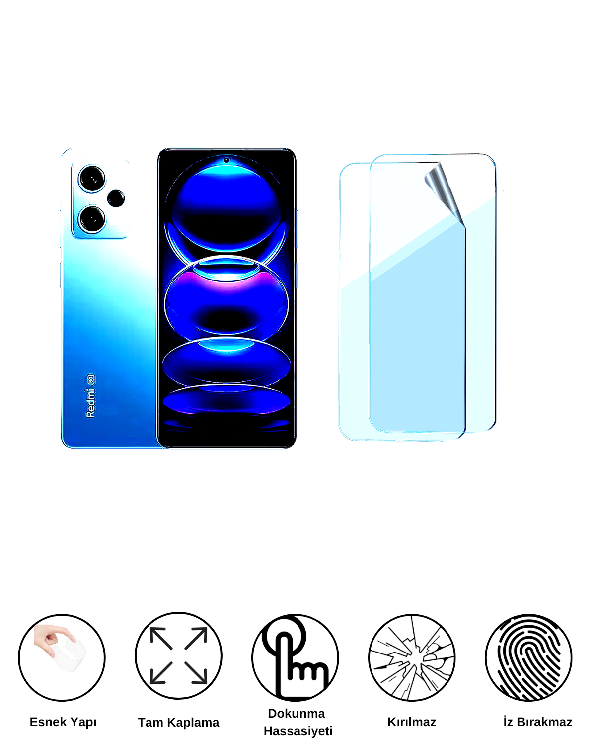 Xiaomi Redmi Note 12 5G Uyumlu Uv Nano Esnek Kırılmaz Cam Ekran Koruyucu Film 8684609264494