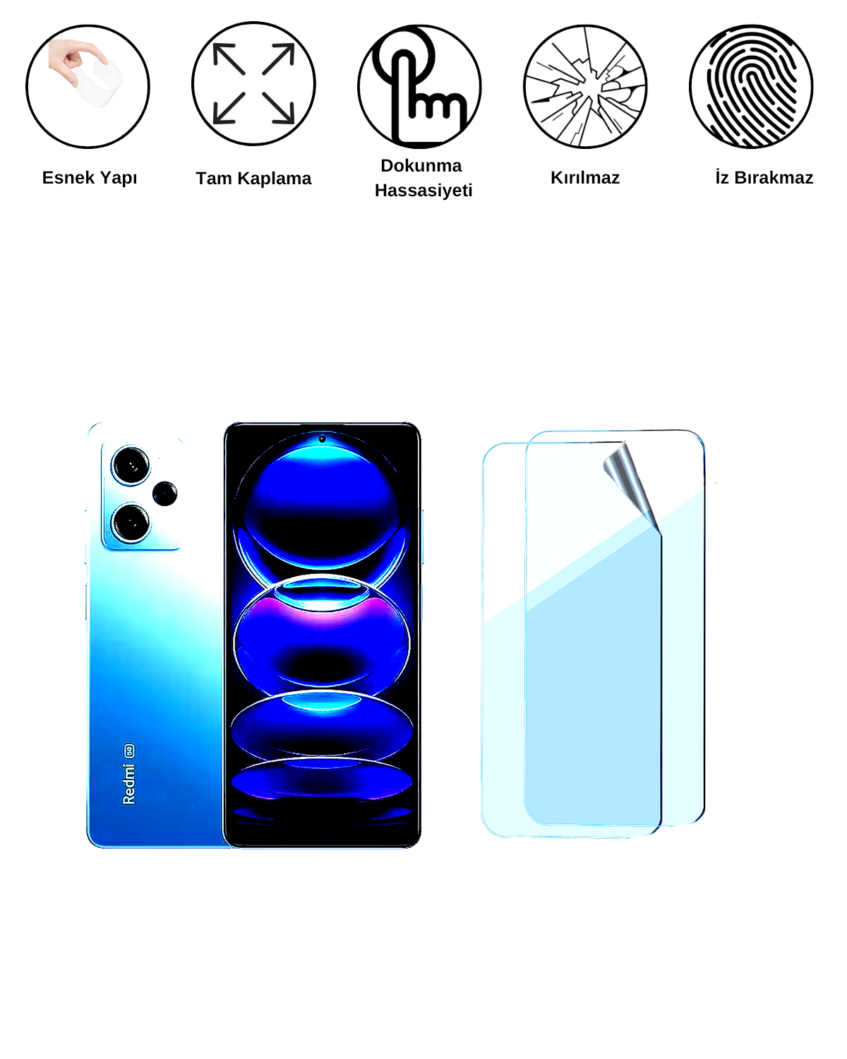 Xiaomi Redmi Note 12 5G Uyumlu Uv Nano Esnek Kırılmaz Cam Ekran Koruyucu Film 8684609264494