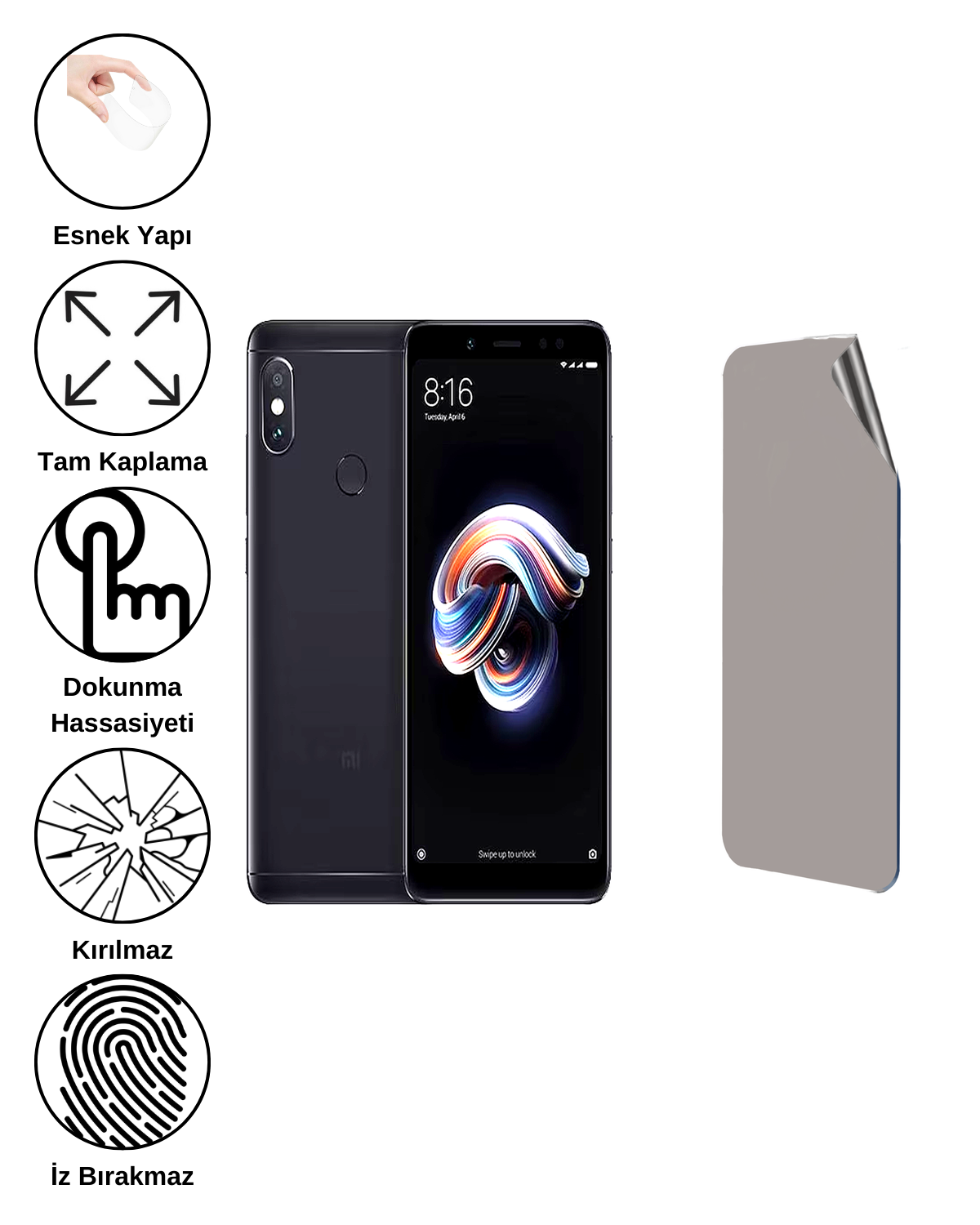 Xiaomi Redmi Note 5 Pro Uyumlu Hayalet Ekran Kırılmaz Cam Ekran Koruyucu Film 8684609383461