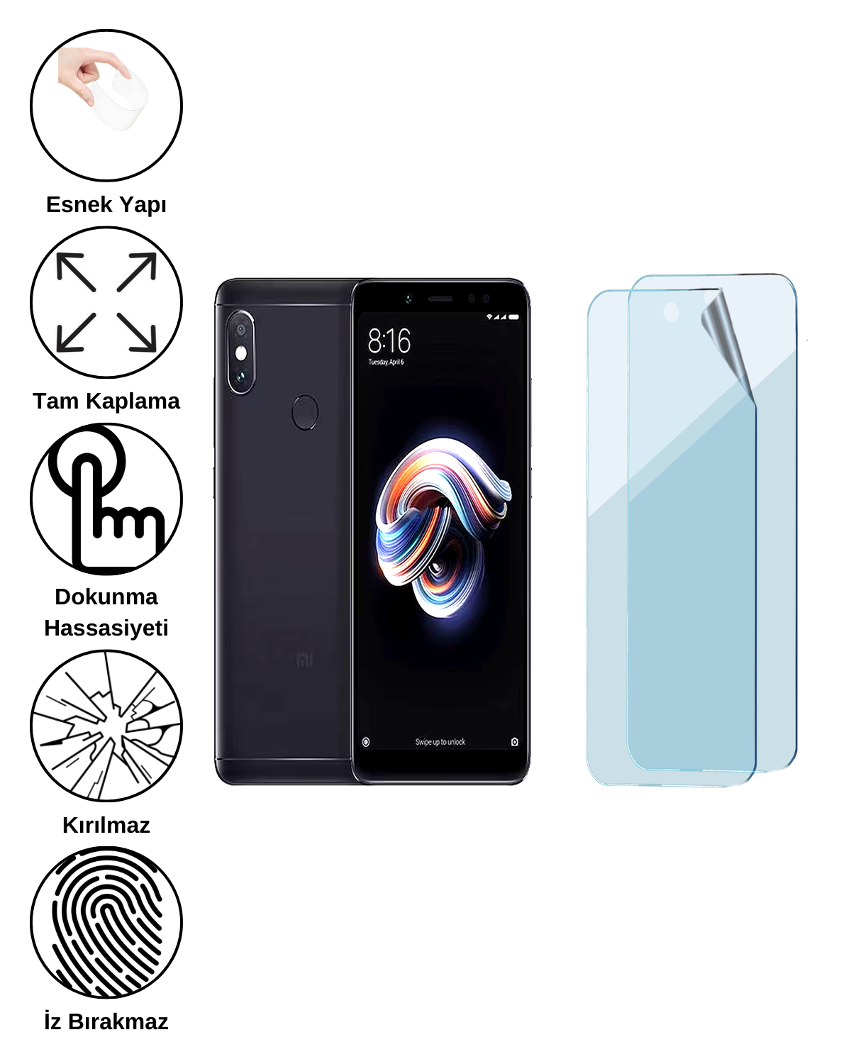 Xiaomi Redmi Note 5 Pro Uyumlu Uv Nano Esnek Kırılmaz Cam Ekran Koruyucu Film 8684609263664