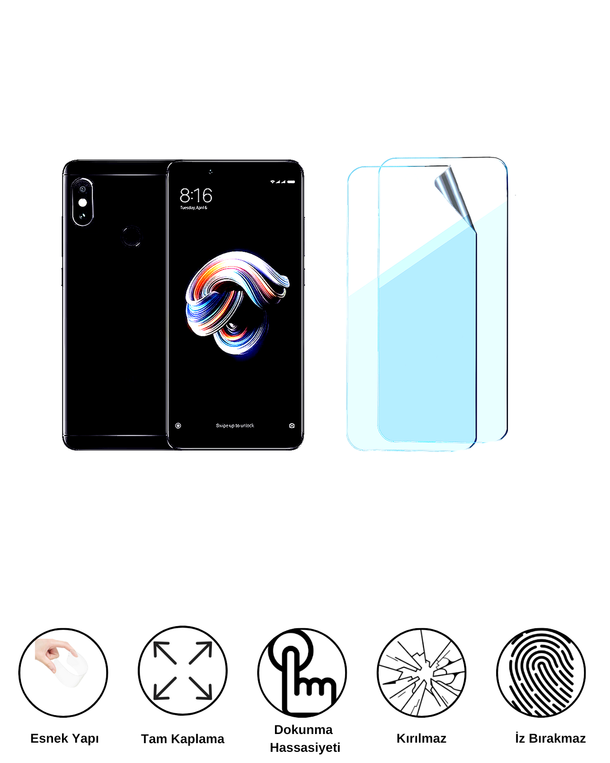 Xiaomi Redmi Note 5 Pro Uyumlu Uv Nano Esnek Kırılmaz Cam Ekran Koruyucu Film 8684609263664