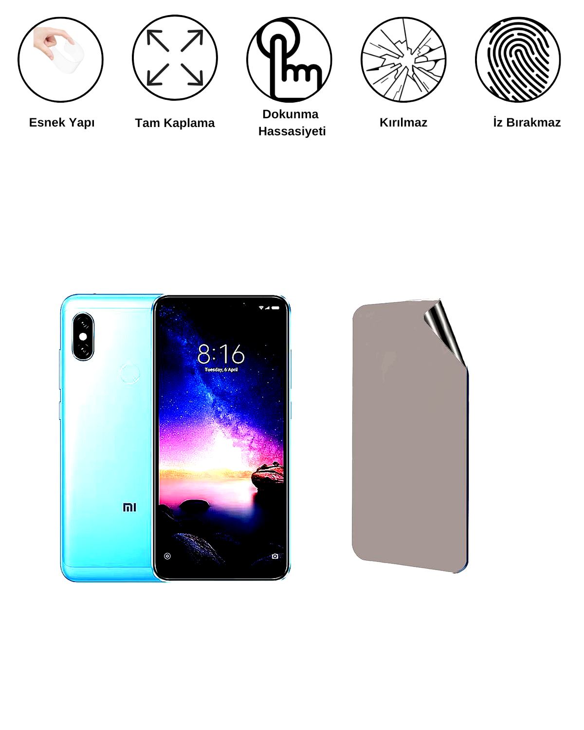 Xiaomi Redmi Note 6 Pro Uyumlu Hayalet Ekran Kırılmaz Cam Ekran Koruyucu Film 8684609383478