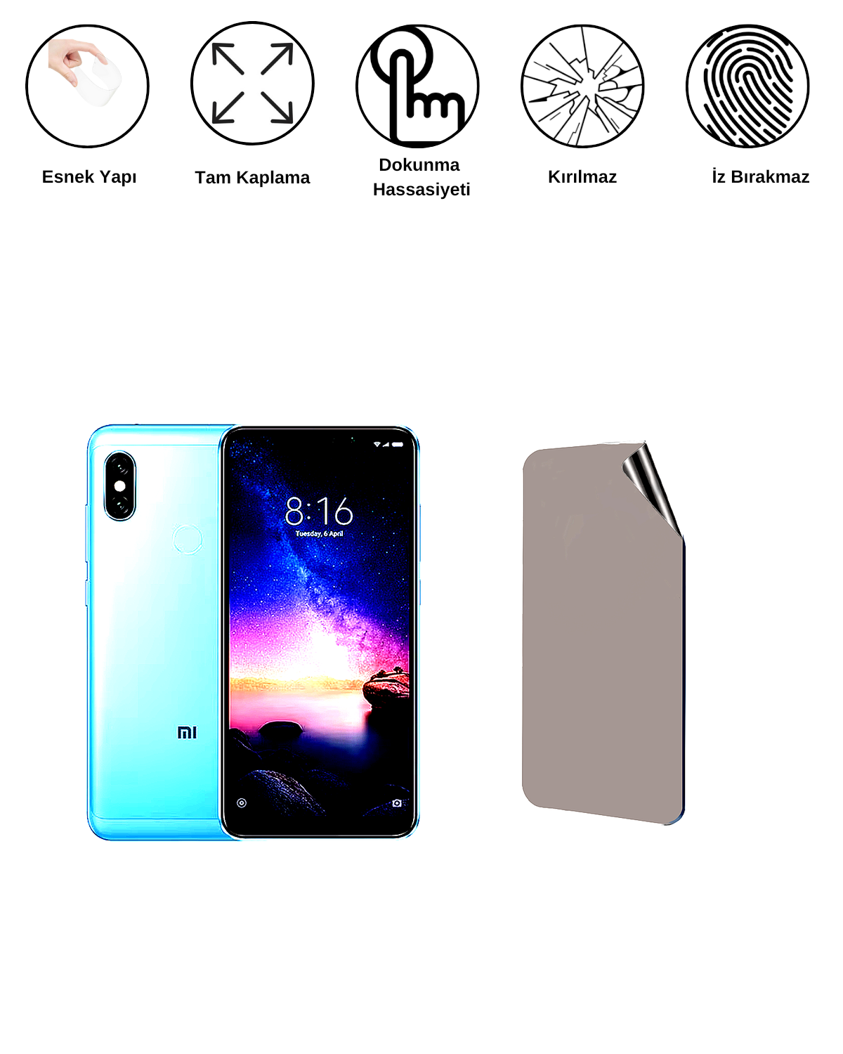 Xiaomi Redmi Note 6 Pro Uyumlu Matte Esnek Ekran Kırılmaz Cam Ekran Koruyucu Film 8684609323825