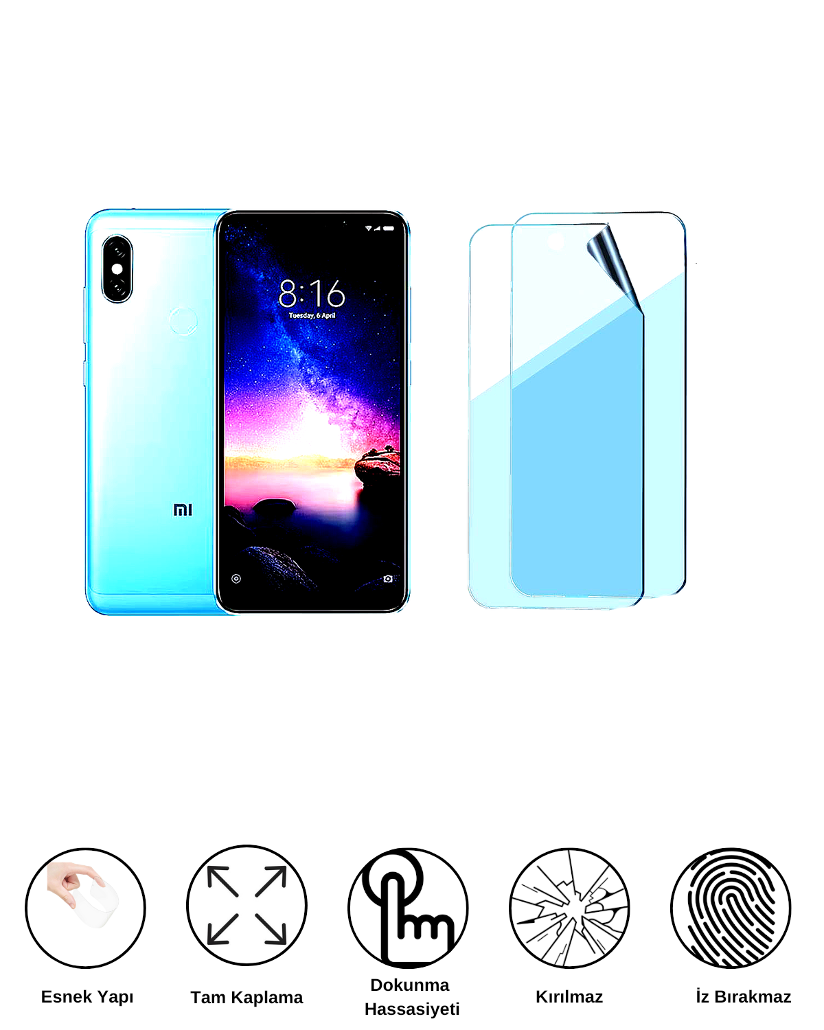 Xiaomi Redmi Note 6 Pro Uyumlu Uv Nano Esnek Kırılmaz Cam Ekran Koruyucu Film 8684609263671