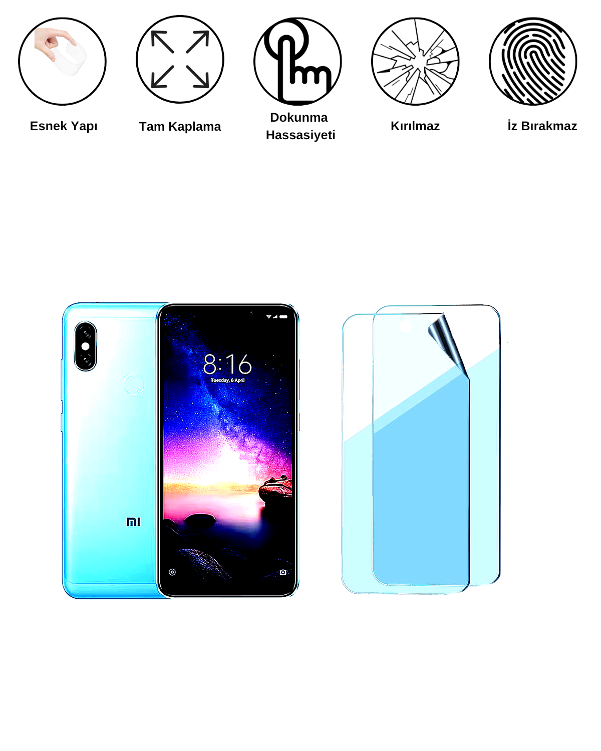 Xiaomi Redmi Note 6 Pro Uyumlu Uv Nano Esnek Kırılmaz Cam Ekran Koruyucu Film 8684609263671