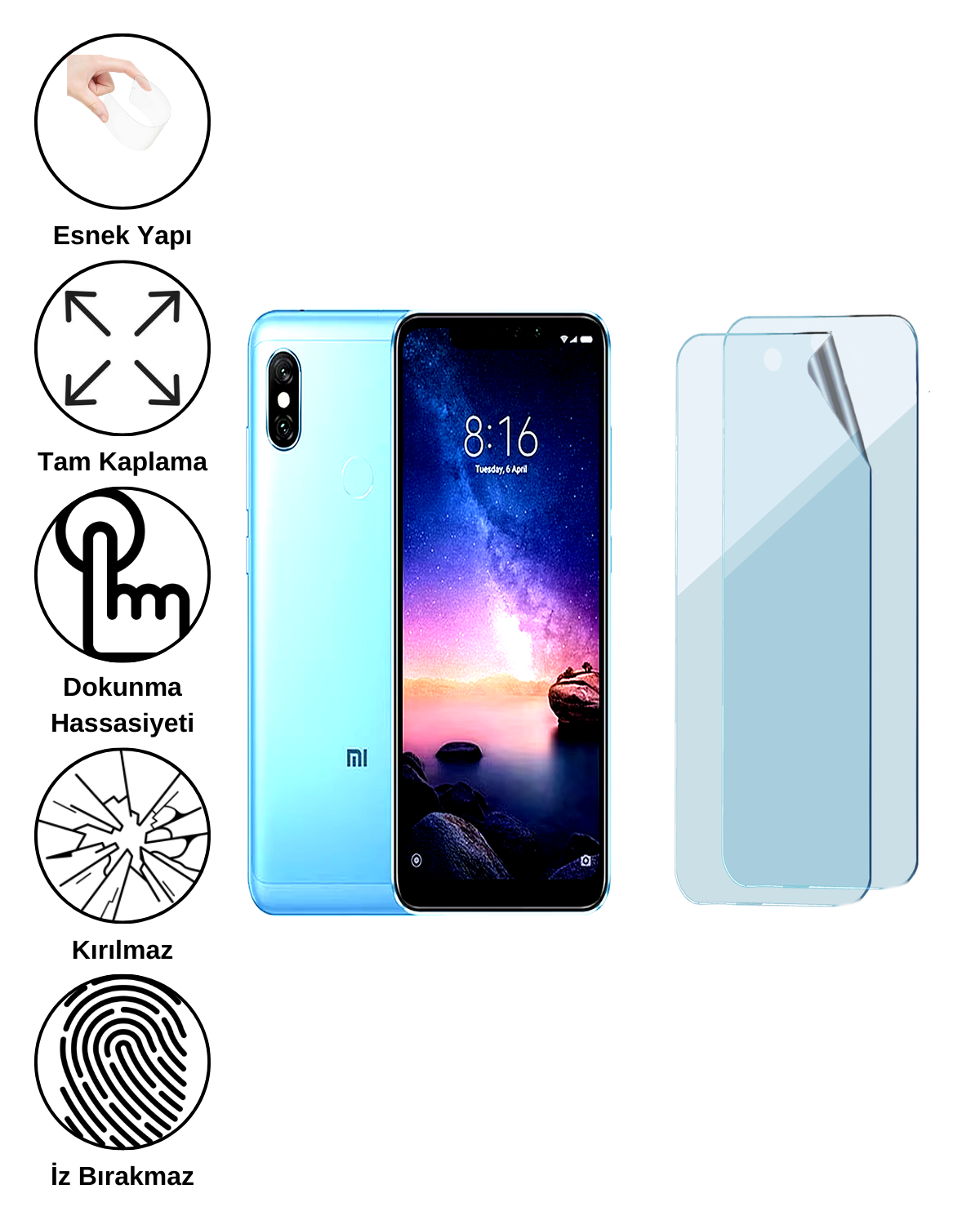 Xiaomi Redmi Note 6 Pro Uyumlu Uv Nano Esnek Kırılmaz Cam Ekran Koruyucu Film 8684609263923