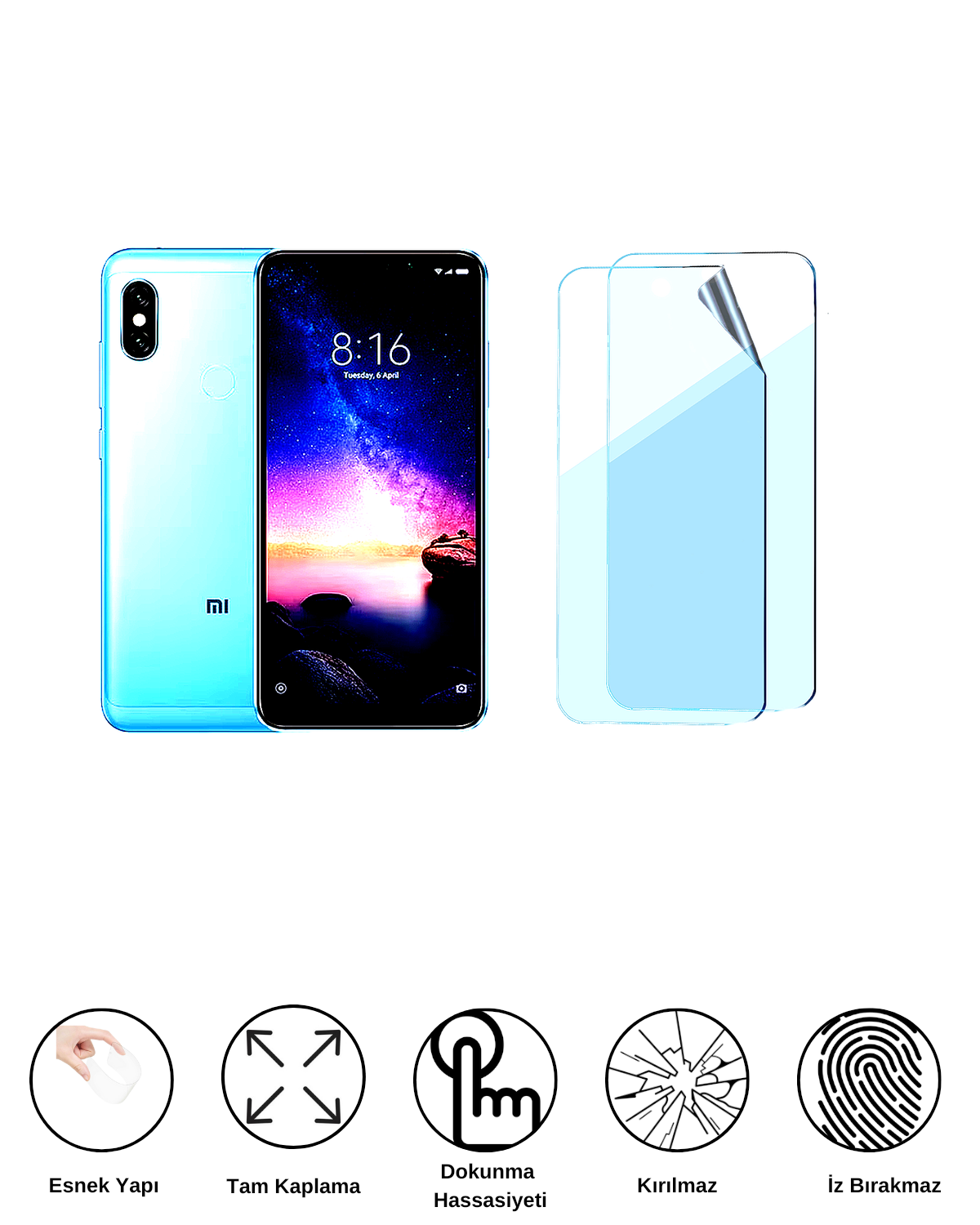 Xiaomi Redmi Note 6 Pro Uyumlu Uv Nano Esnek Kırılmaz Cam Ekran Koruyucu Film 8684609263923