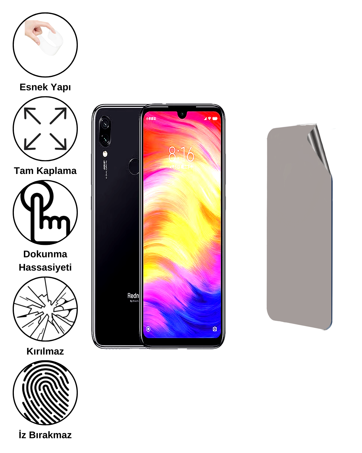 Xiaomi Redmi Note 7 Pro Uyumlu Hayalet Ekran Kırılmaz Cam Ekran Koruyucu Film 8684609383553