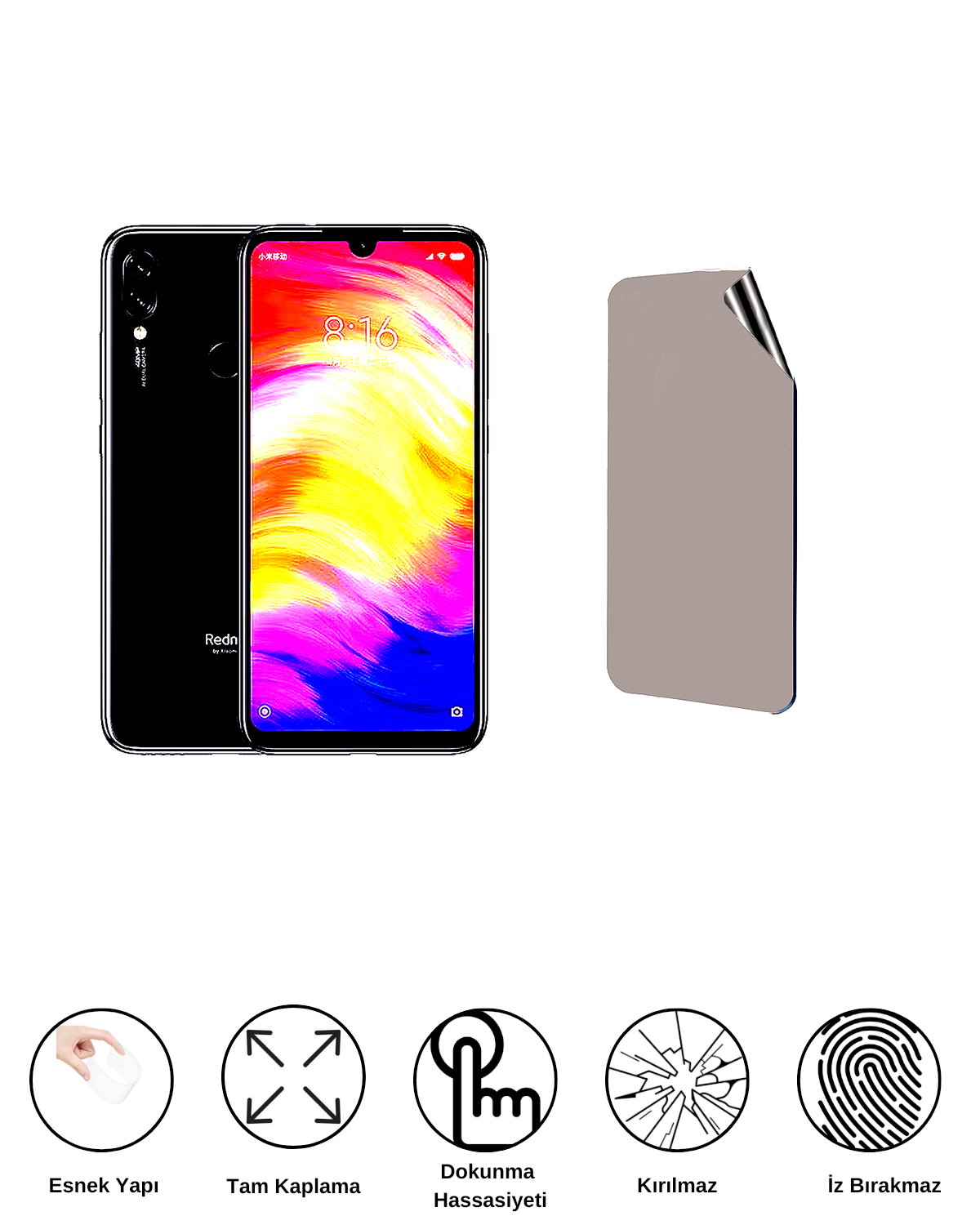 Xiaomi Redmi Note 7 Pro Uyumlu Hayalet Ekran Kırılmaz Cam Ekran Koruyucu Film 8684609383553