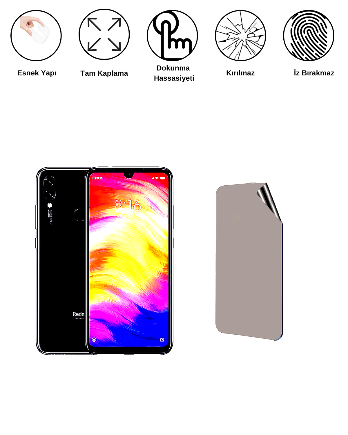 Xiaomi Redmi Note 7 Pro Uyumlu Matte Esnek Ekran Kırılmaz Cam Ekran Koruyucu Film 8684609323658