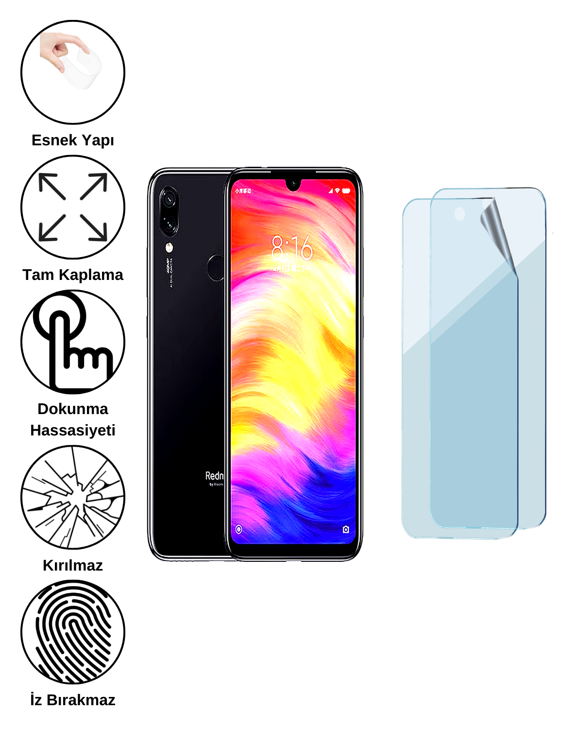 Xiaomi Redmi Note 7 Pro Uyumlu Uv Nano Esnek Kırılmaz Cam Ekran Koruyucu Film 8684609263756