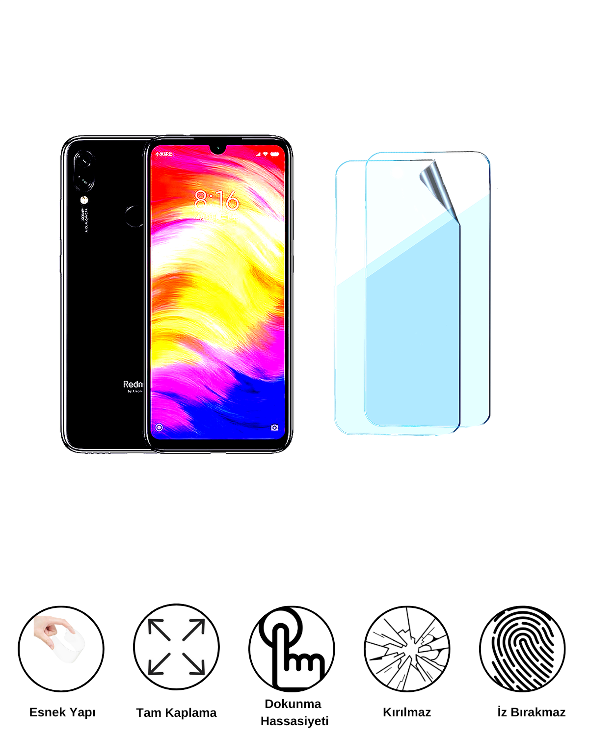 Xiaomi Redmi Note 7 Pro Uyumlu Uv Nano Esnek Kırılmaz Cam Ekran Koruyucu Film 8684609263756