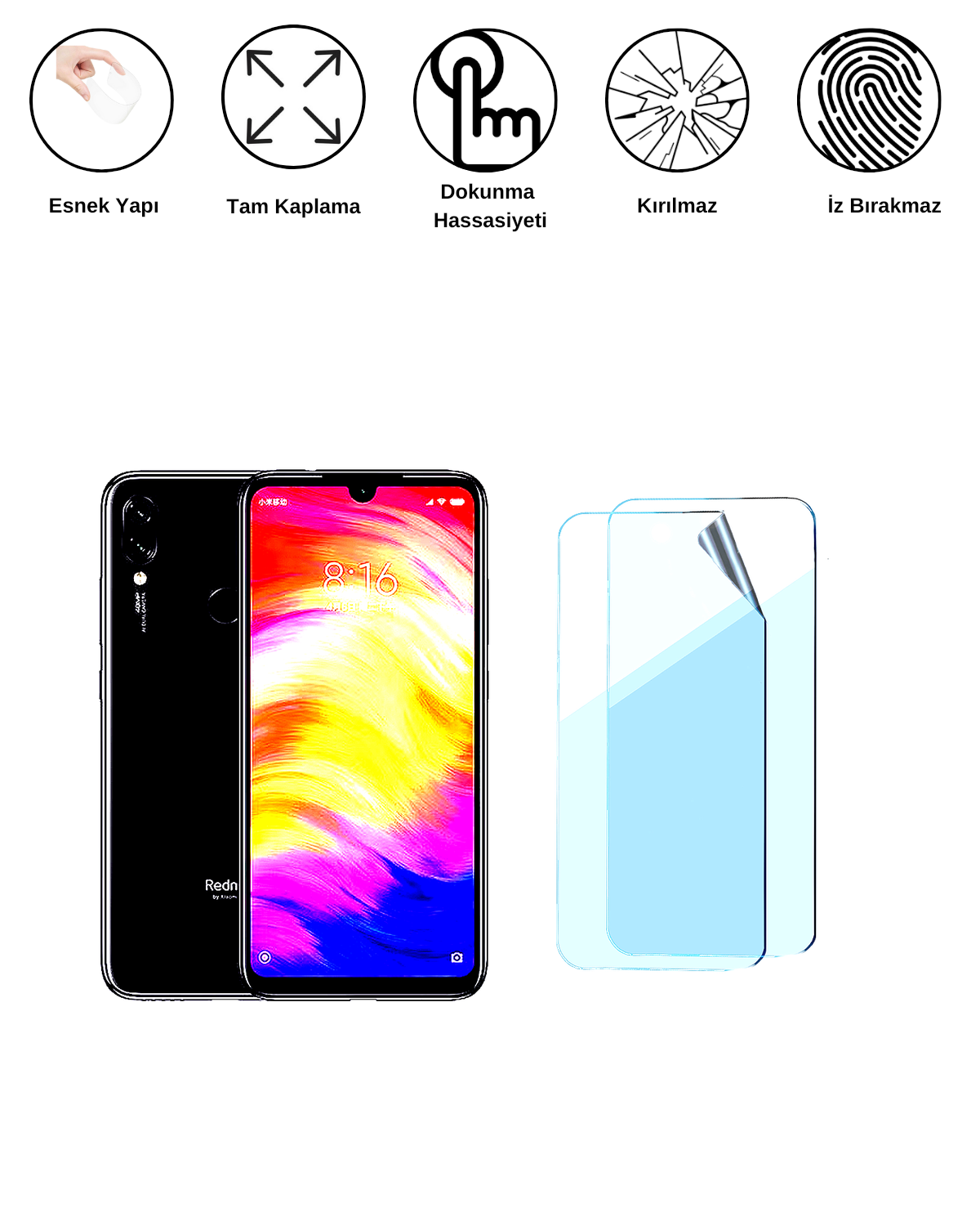 Xiaomi Redmi Note 7 Pro Uyumlu Uv Nano Esnek Kırılmaz Cam Ekran Koruyucu Film 8684609263756