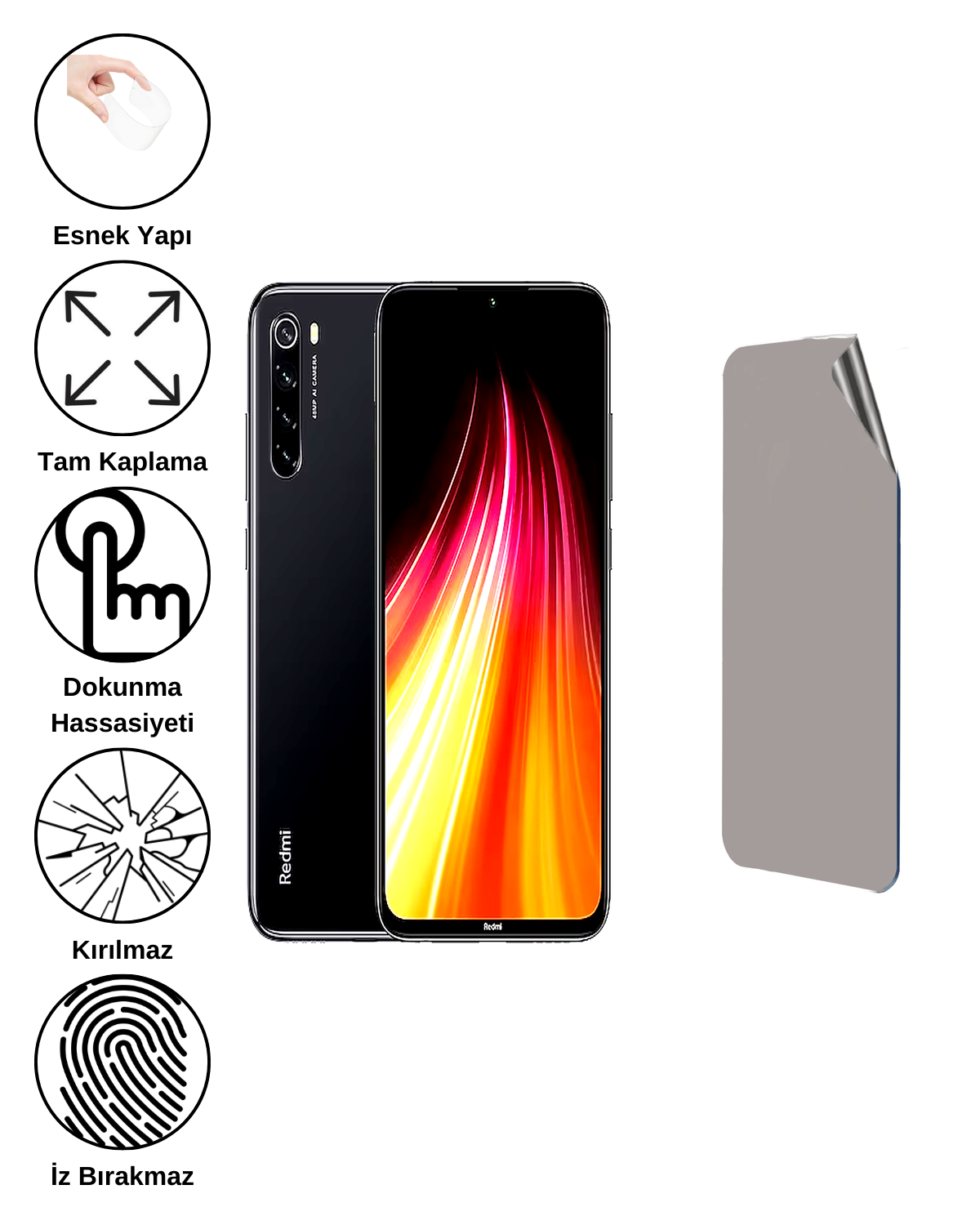 Xiaomi Redmi Note 8 2021 Uyumlu Hayalet Ekran Kırılmaz Cam Ekran Koruyucu Film 8684609383362