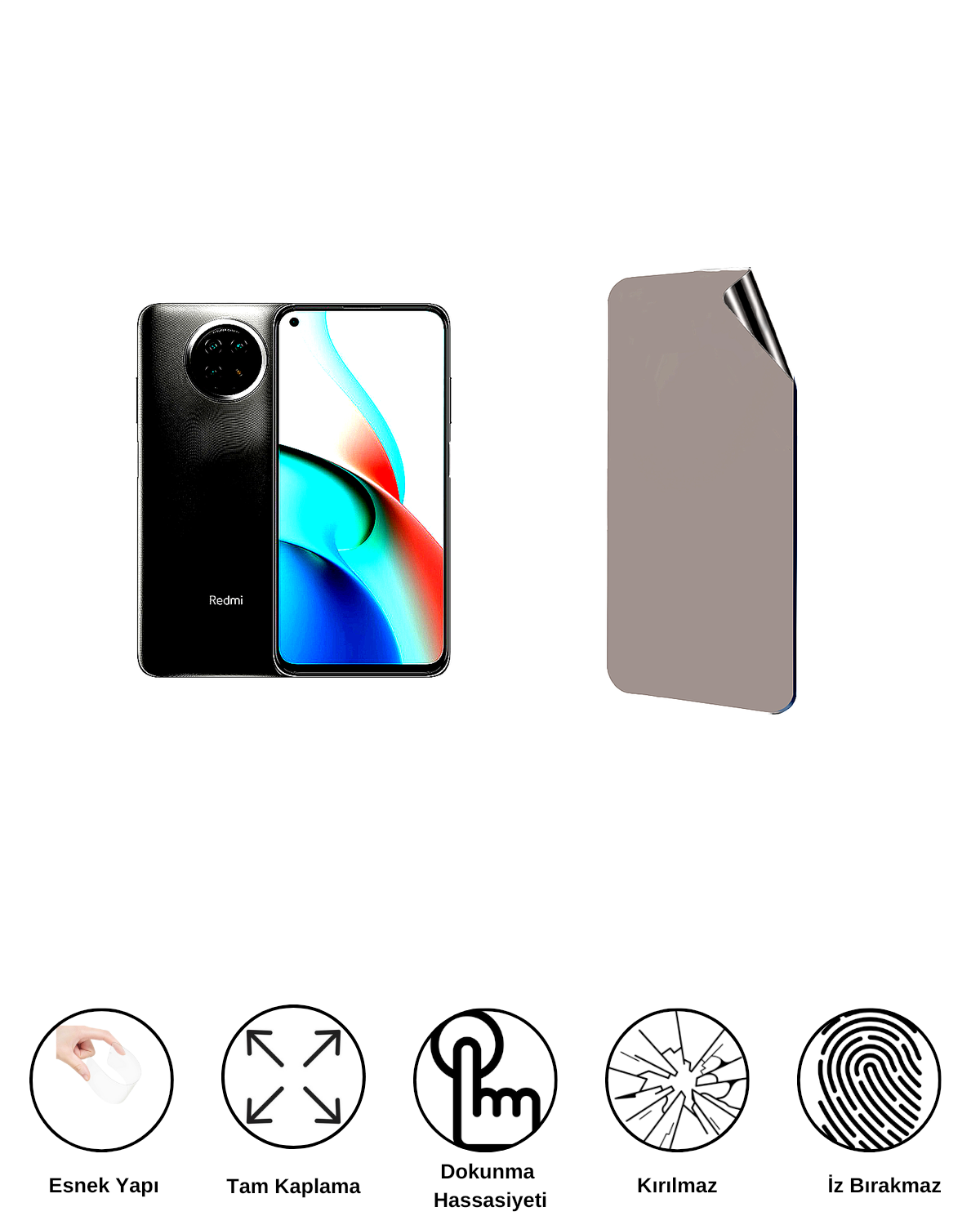 Xiaomi Redmi Note 9 5G Uyumlu Hayalet Ekran Kırılmaz Cam Ekran Koruyucu Film 8684609382907