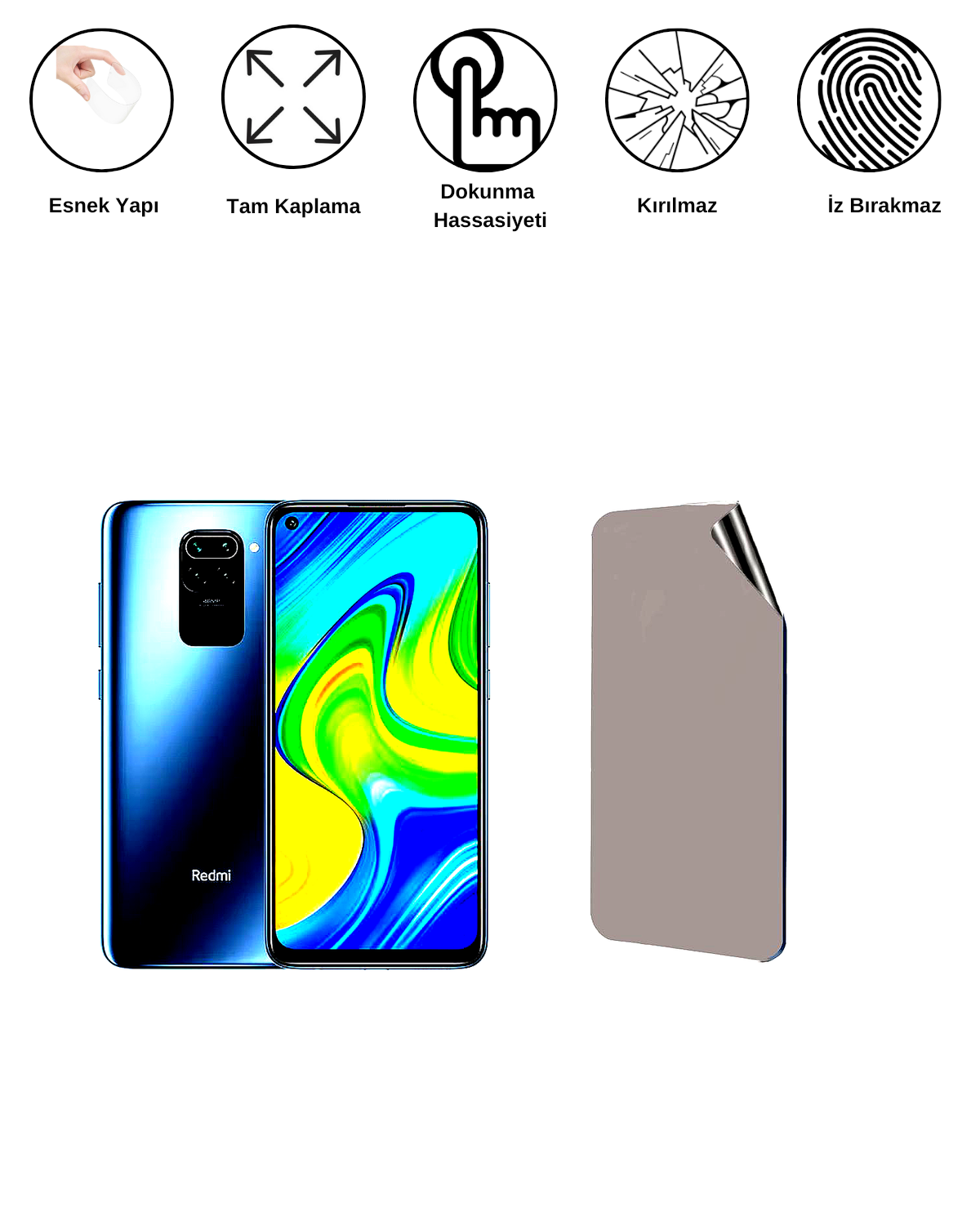 Xiaomi Redmi Note 9 Uyumlu Hayalet Ekran Kırılmaz Cam Ekran Koruyucu Film 8684609383041