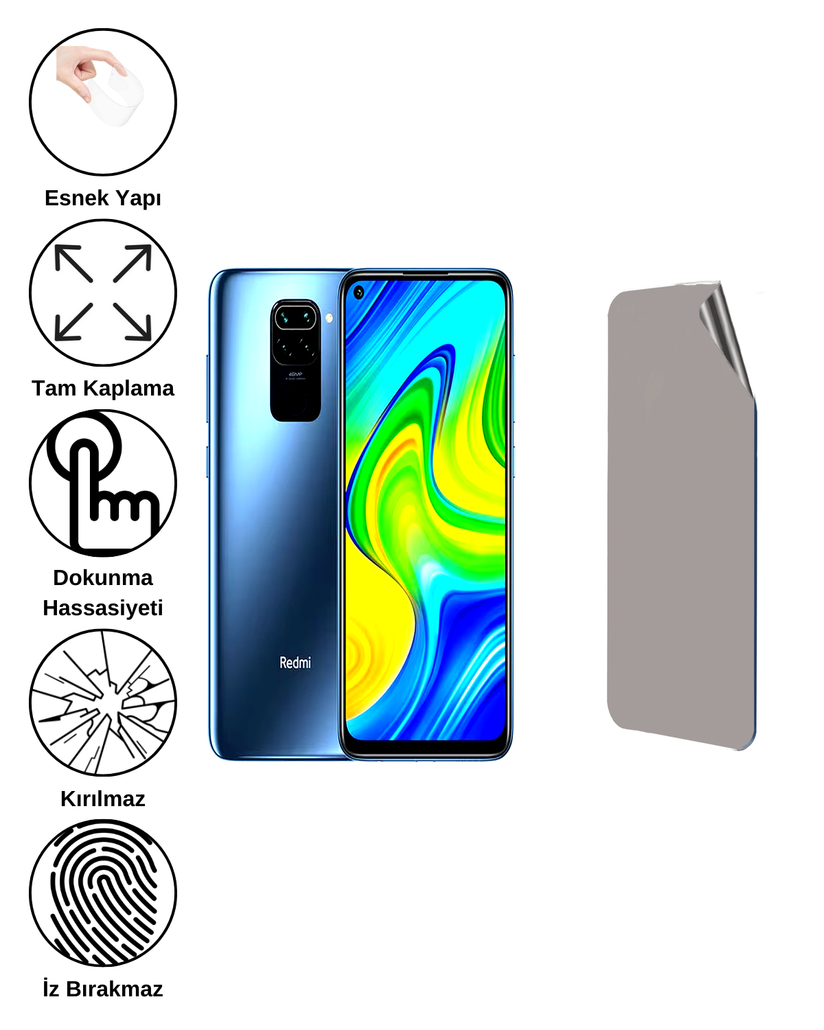 Xiaomi Redmi Note 9 Uyumlu Hayalet Ekran Kırılmaz Cam Ekran Koruyucu Film 8684609383454