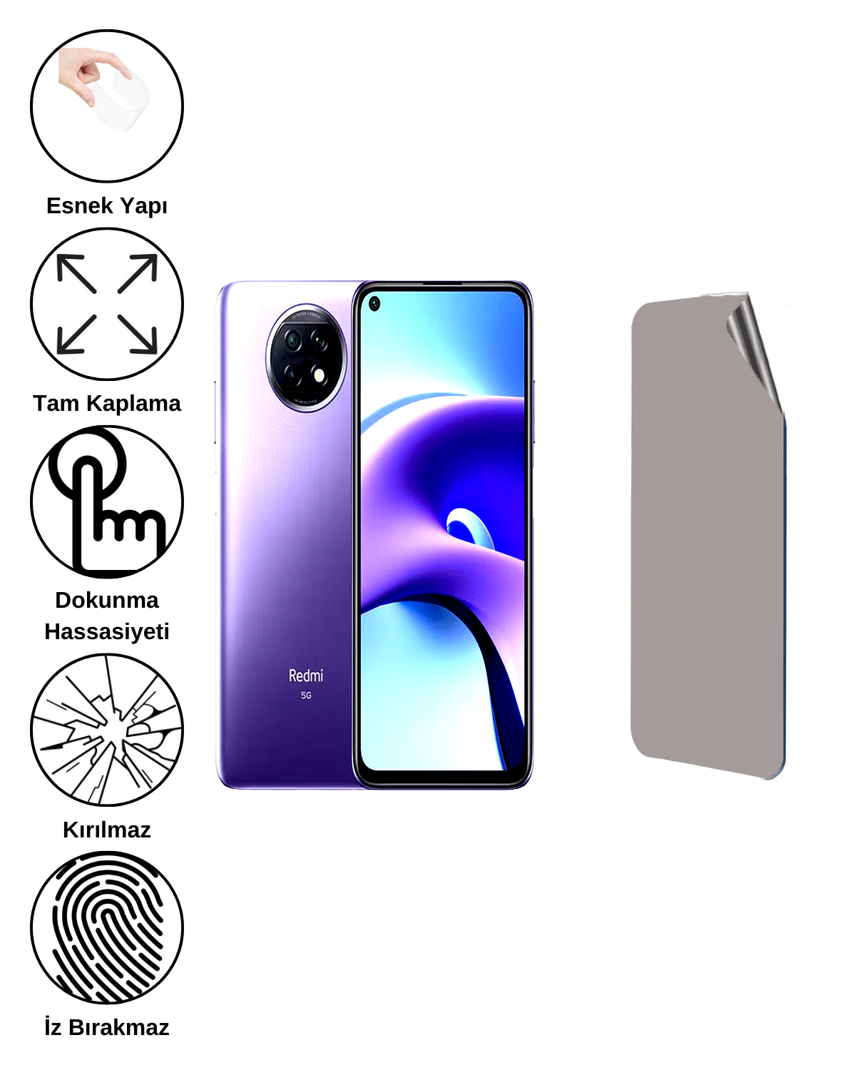 Xiaomi Redmi Note 9T Uyumlu Hayalet Ekran Kırılmaz Cam Ekran Koruyucu Film 8684609382914