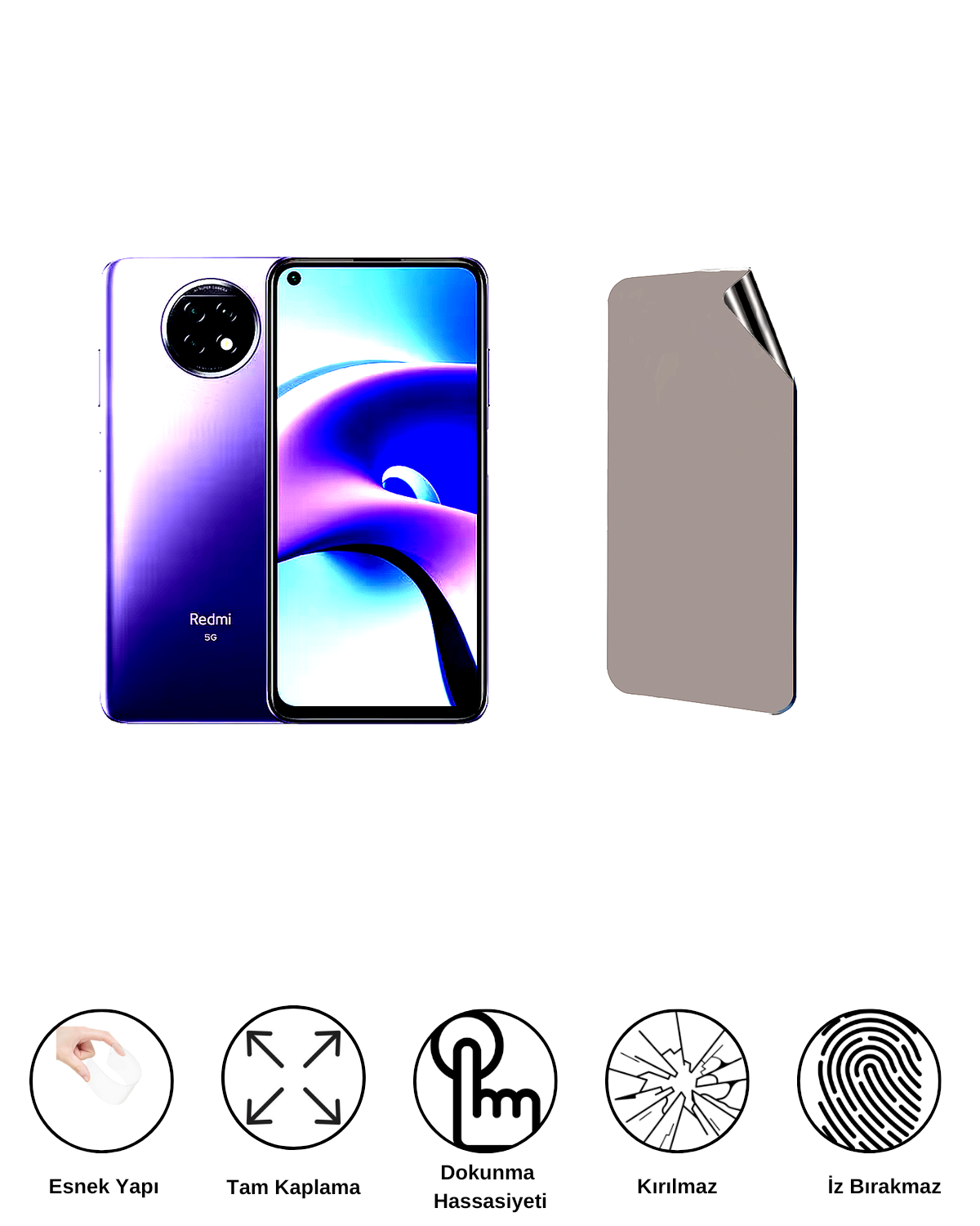 Xiaomi Redmi Note 9T Uyumlu Hayalet Ekran Kırılmaz Cam Ekran Koruyucu Film 8684609382914