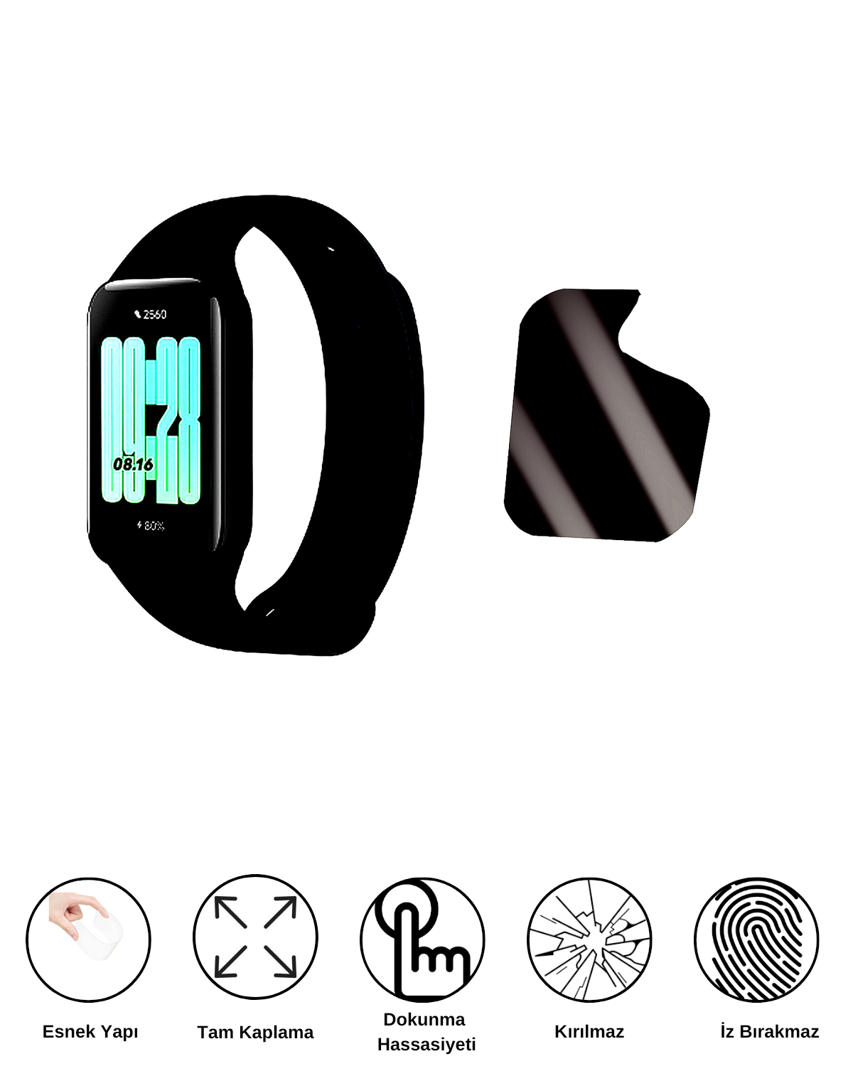 Xiaomi Smart Band 2 Saat Uyumlu Hayalet Ekran Kırılmaz Cam Ekran Koruyucu Film 8684609407044